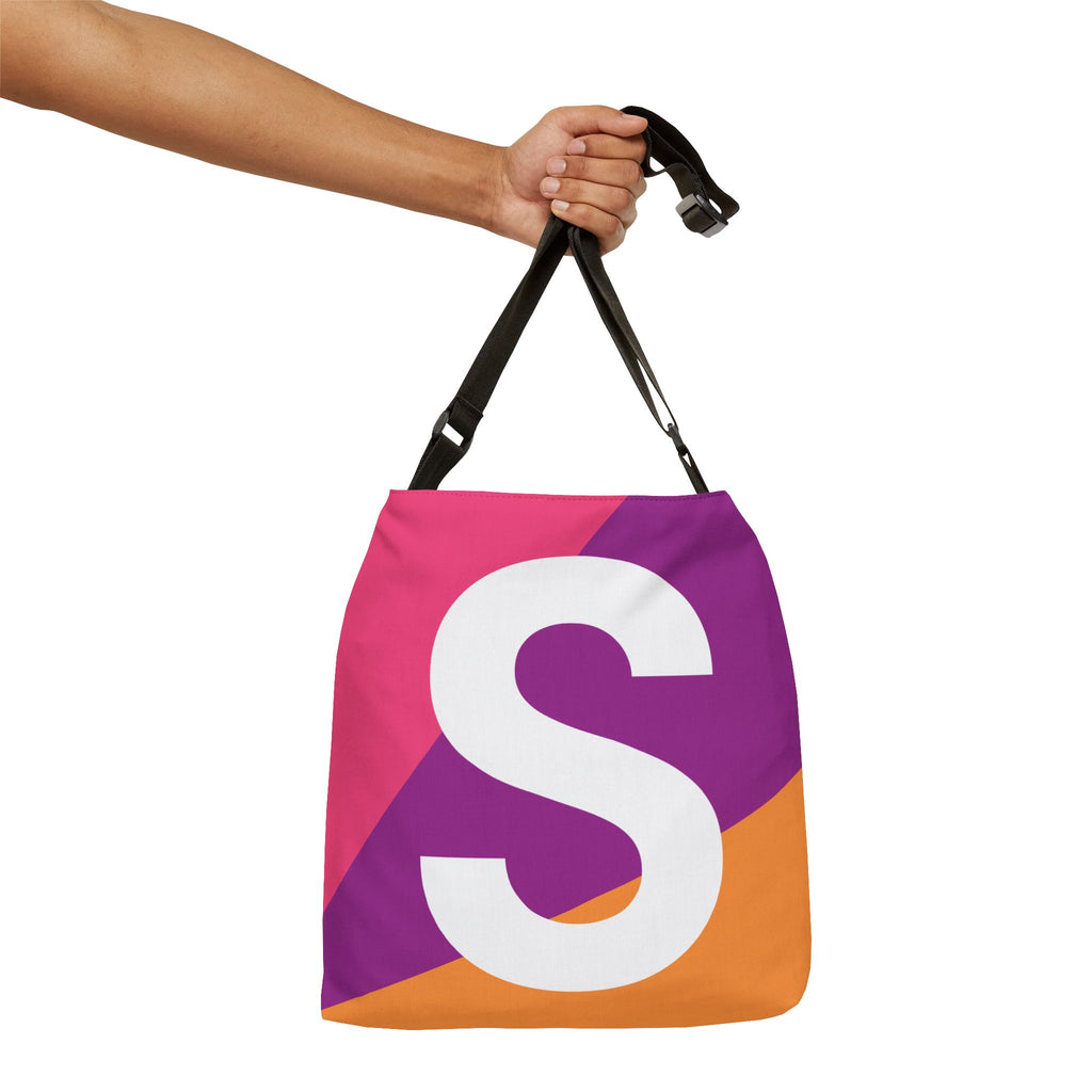 Initial Letter 'S' Colorblock Adjustable Tote Bag — Monogram Alphabet Shoulder Bag