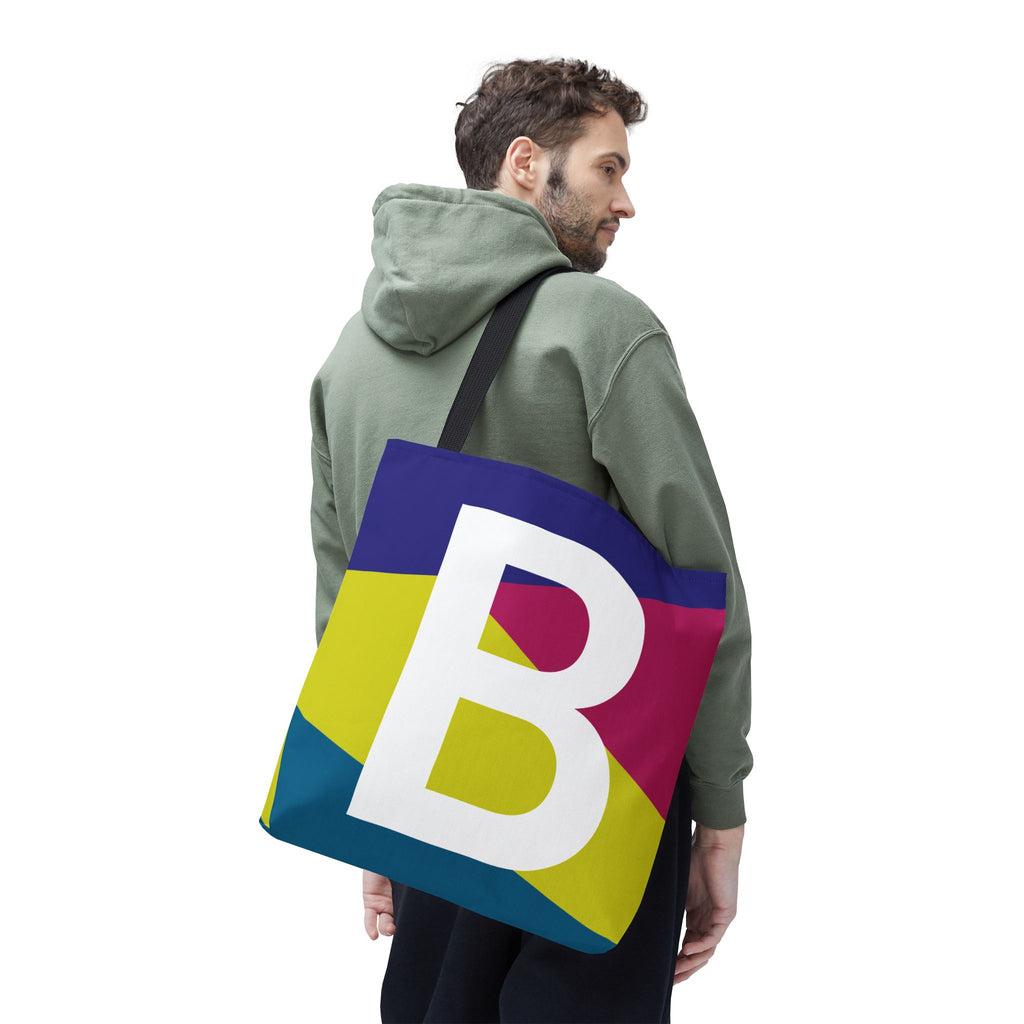 Monogram 'B' Colorblock Tote Bag — Personalized Initial B Shoulder Tote