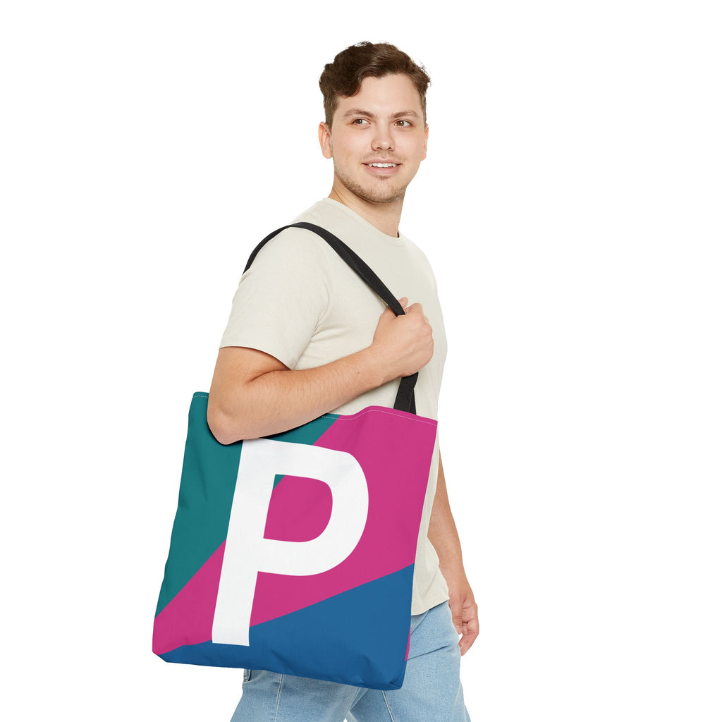 Monogram 'P' Colorblock Tote Bag — Personalized Initial P Shoulder Tote