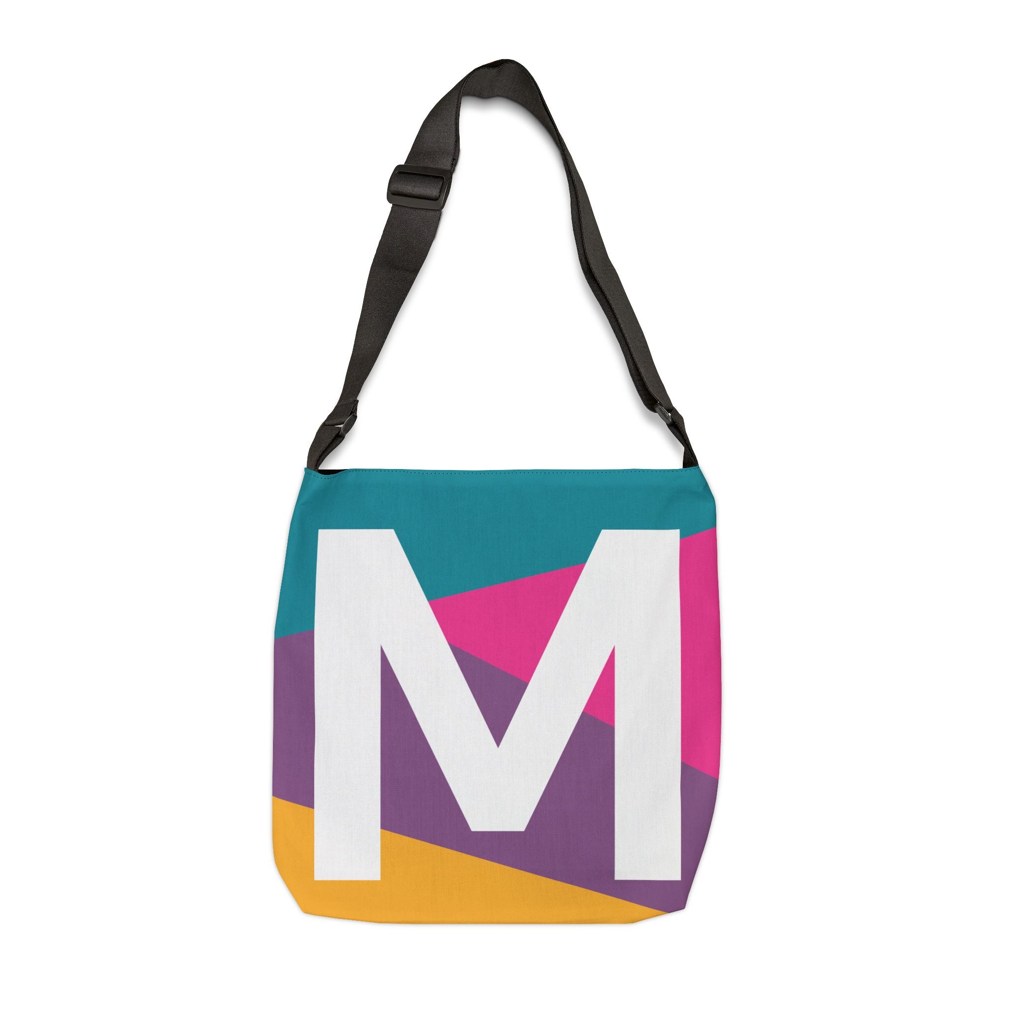 Initial Letter 'M' Colorblock Adjustable Tote Bag — Monogram Alphabet Shoulder Bag