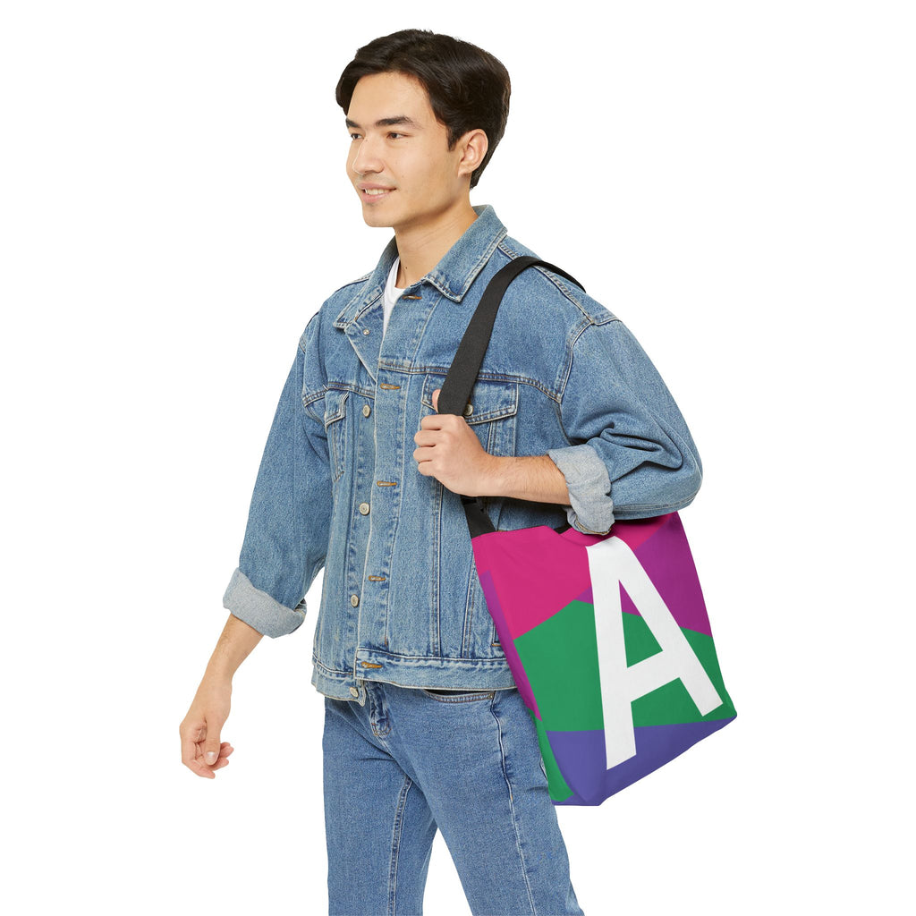 Initial Letter 'A' Colorblock Adjustable Tote Bag — Monogram Alphabet Shoulder Bag