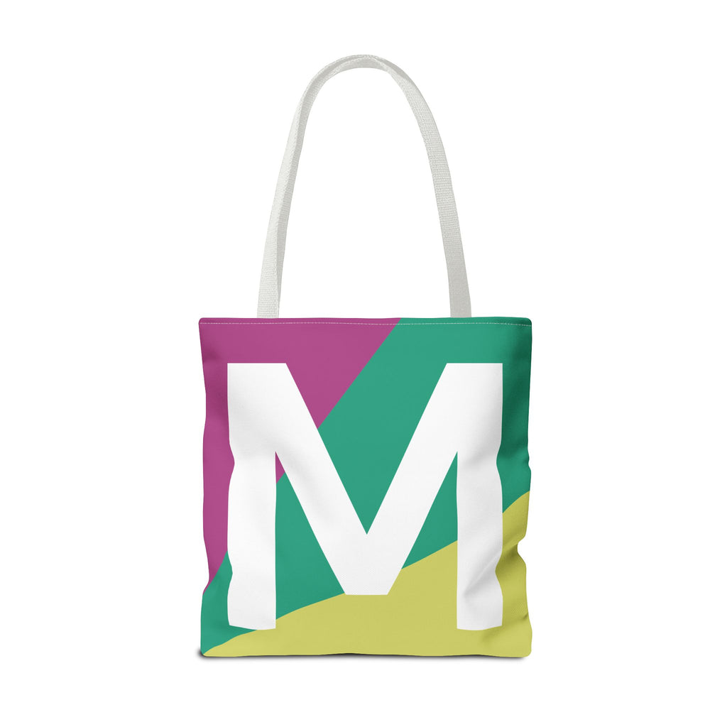 Monogram 'M' Colorblock Tote Bag — Personalized Initial M Shoulder Tote