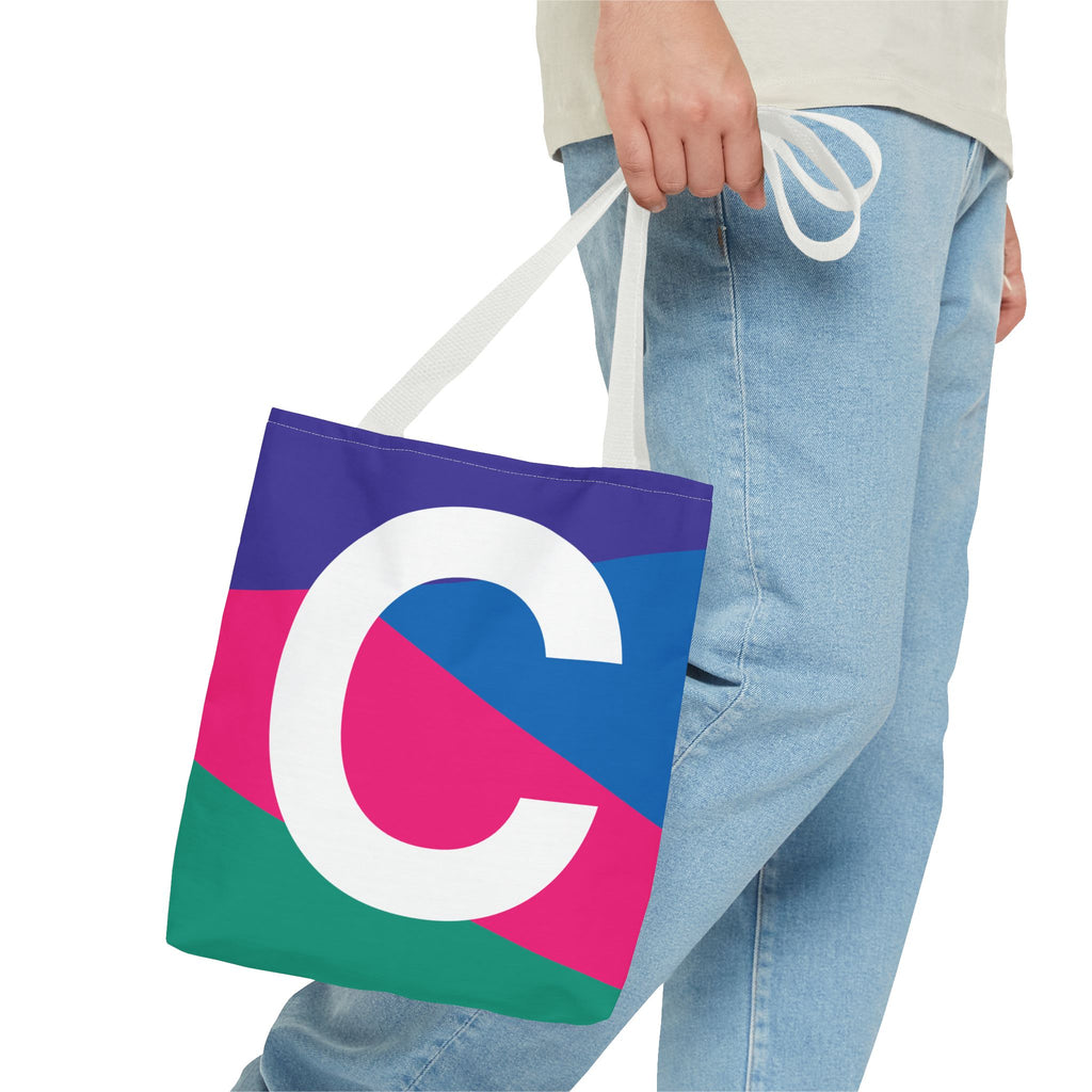 Monogram 'C' Colorblock Tote Bag — Personalized Initial C Shoulder Tote