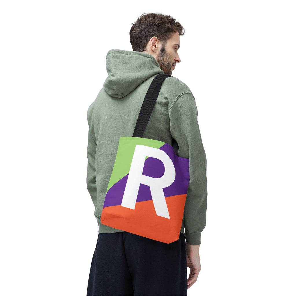 Monogram 'R' Colorblock Tote Bag — Personalized Initial R Shoulder Tote