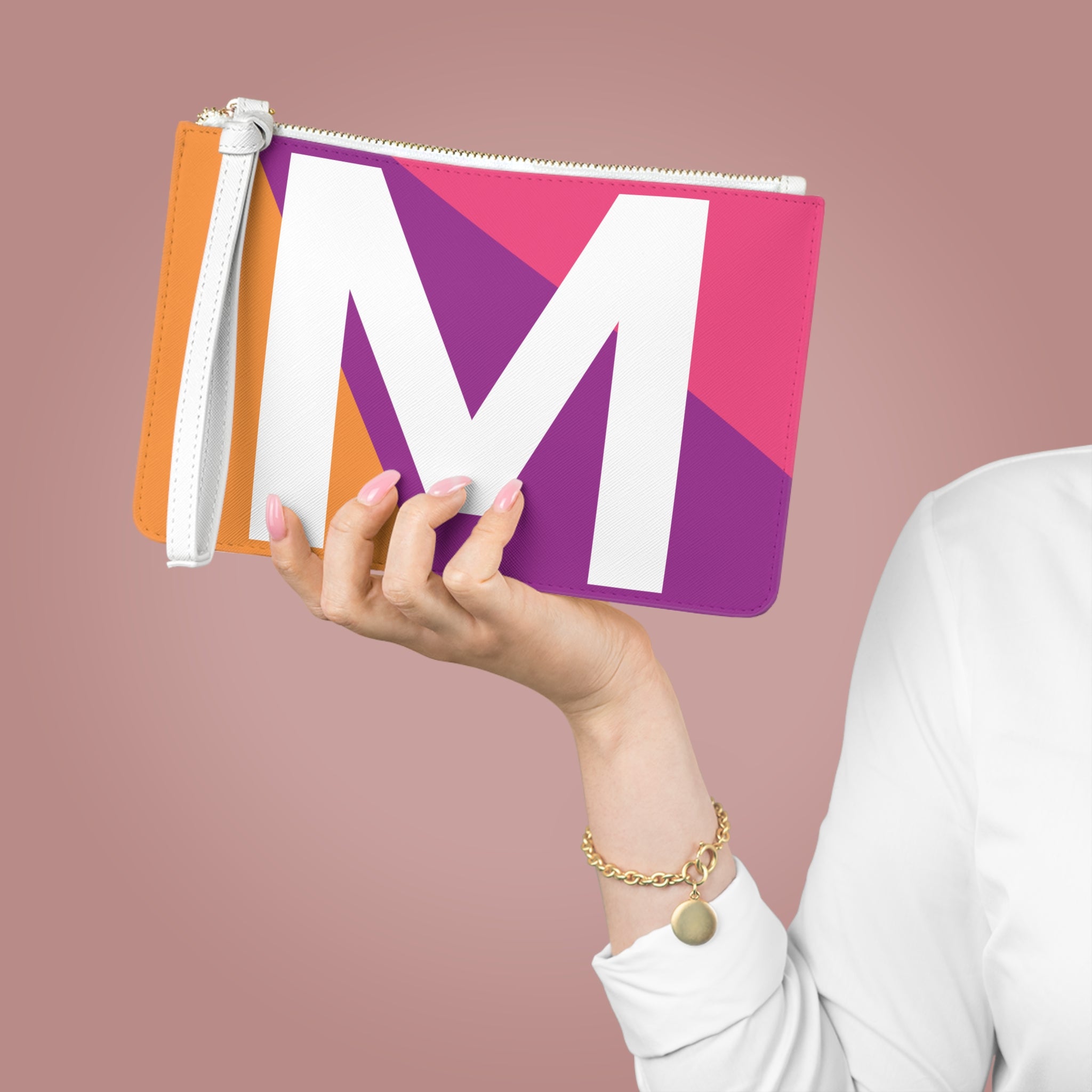 Monogram 'M' Colorblock Clutch Bag — Bold Geometric Wristlet for Everyday & Gifts