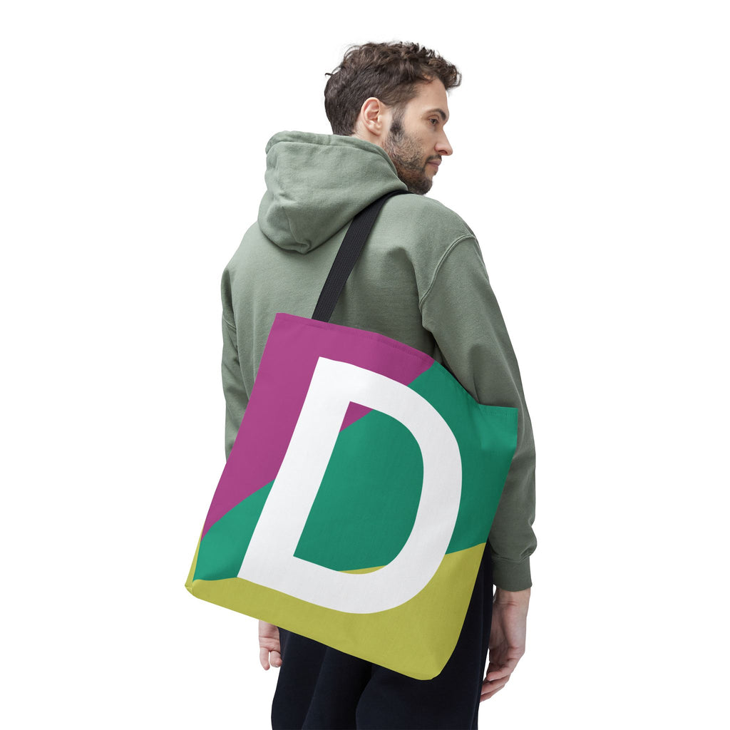 Monogram 'D' Colorblock Tote Bag — Personalized Initial D Shoulder Tote