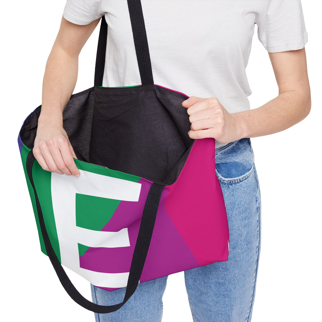 Personalized 'E' Colorblock Tote Bag — Monogram Weekender Tote