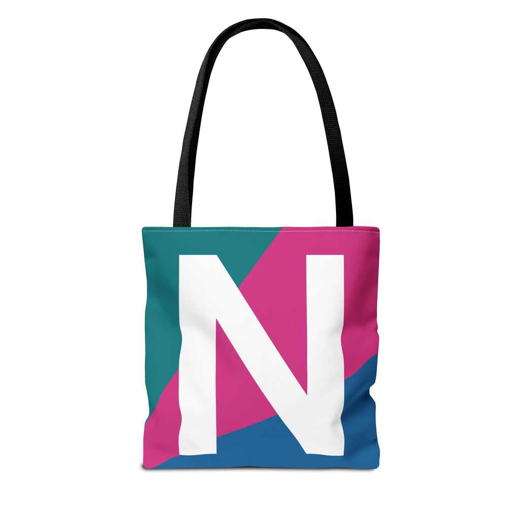 Monogram 'N' Colorblock Tote Bag — Personalized Initial N Shoulder Tote