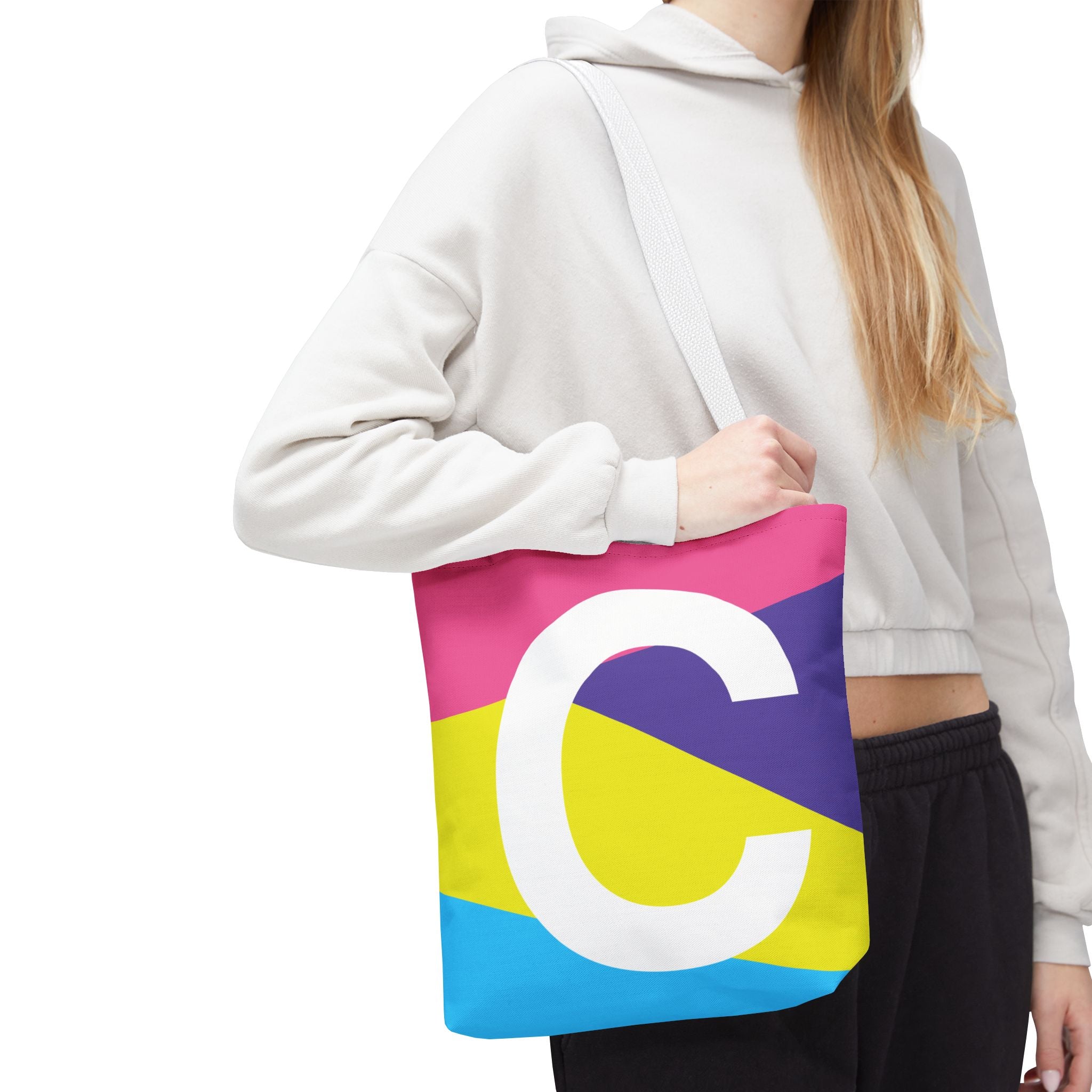 Monogram 'C' Colorblock Tote Bag — Personalized Initial C Shoulder Tote
