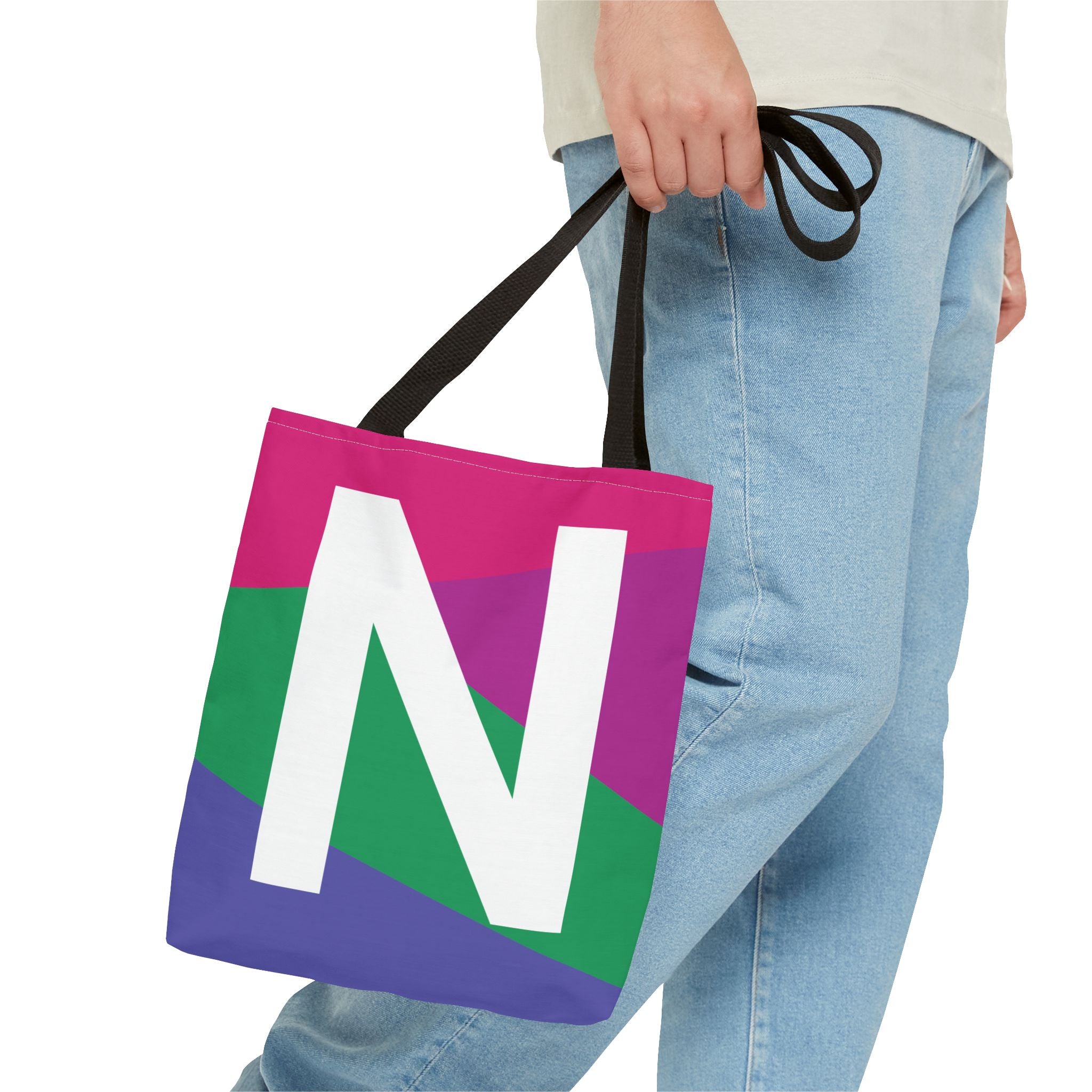 Monogram 'N' Colorblock Tote Bag — Personalized Initial N Shoulder Tote