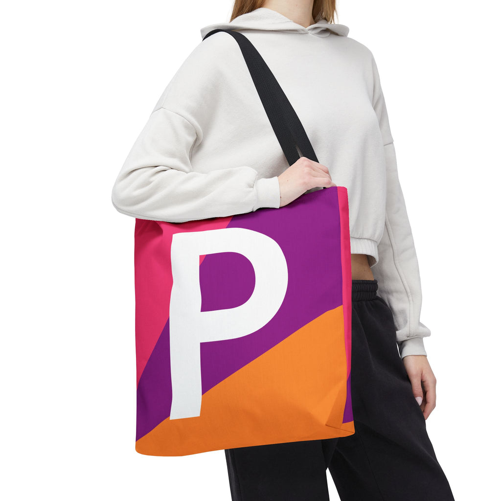 Monogram 'P' Colorblock Tote Bag — Personalized Initial P Shoulder Tote