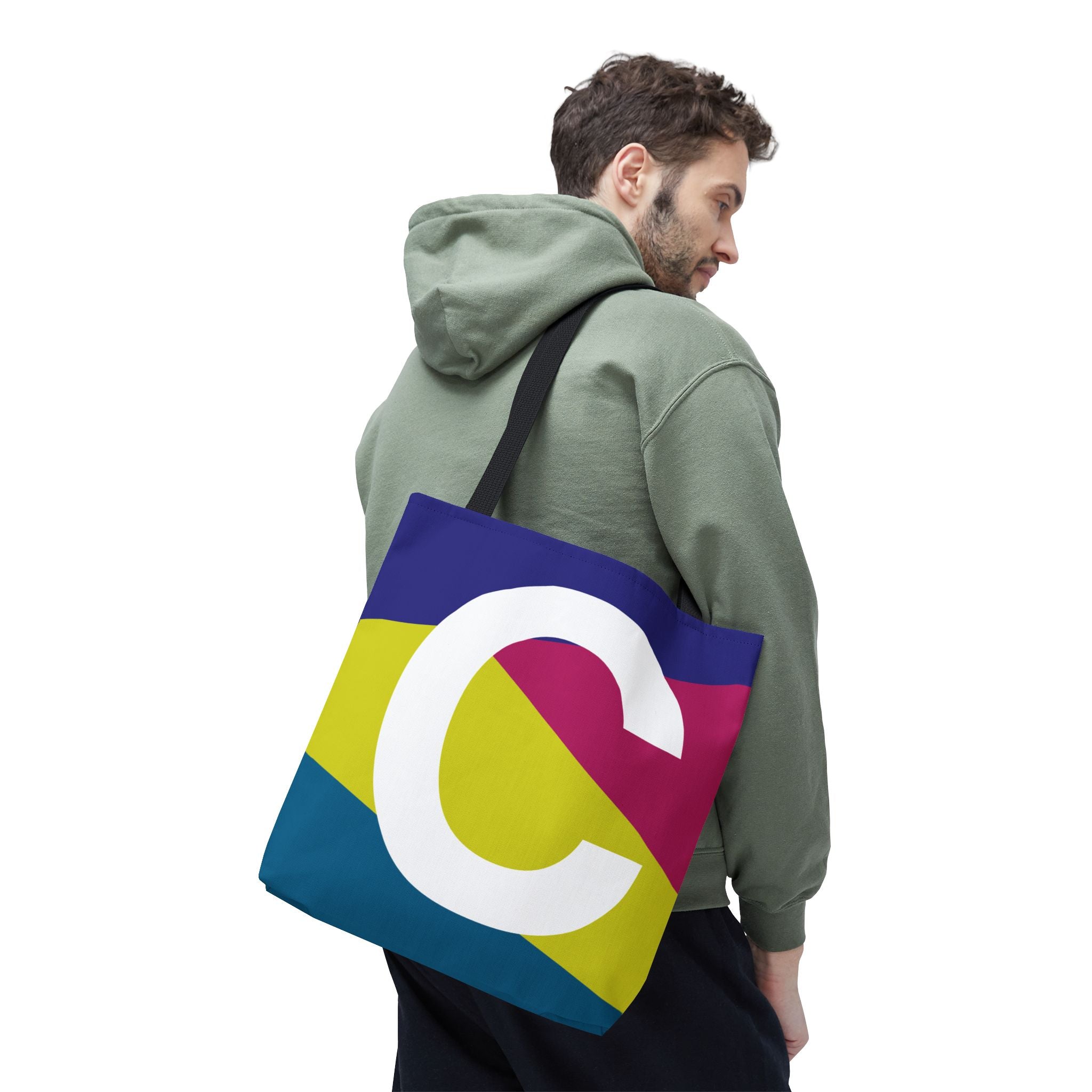 Monogram 'C' Colorblock Tote Bag — Personalized Initial C Shoulder Tote