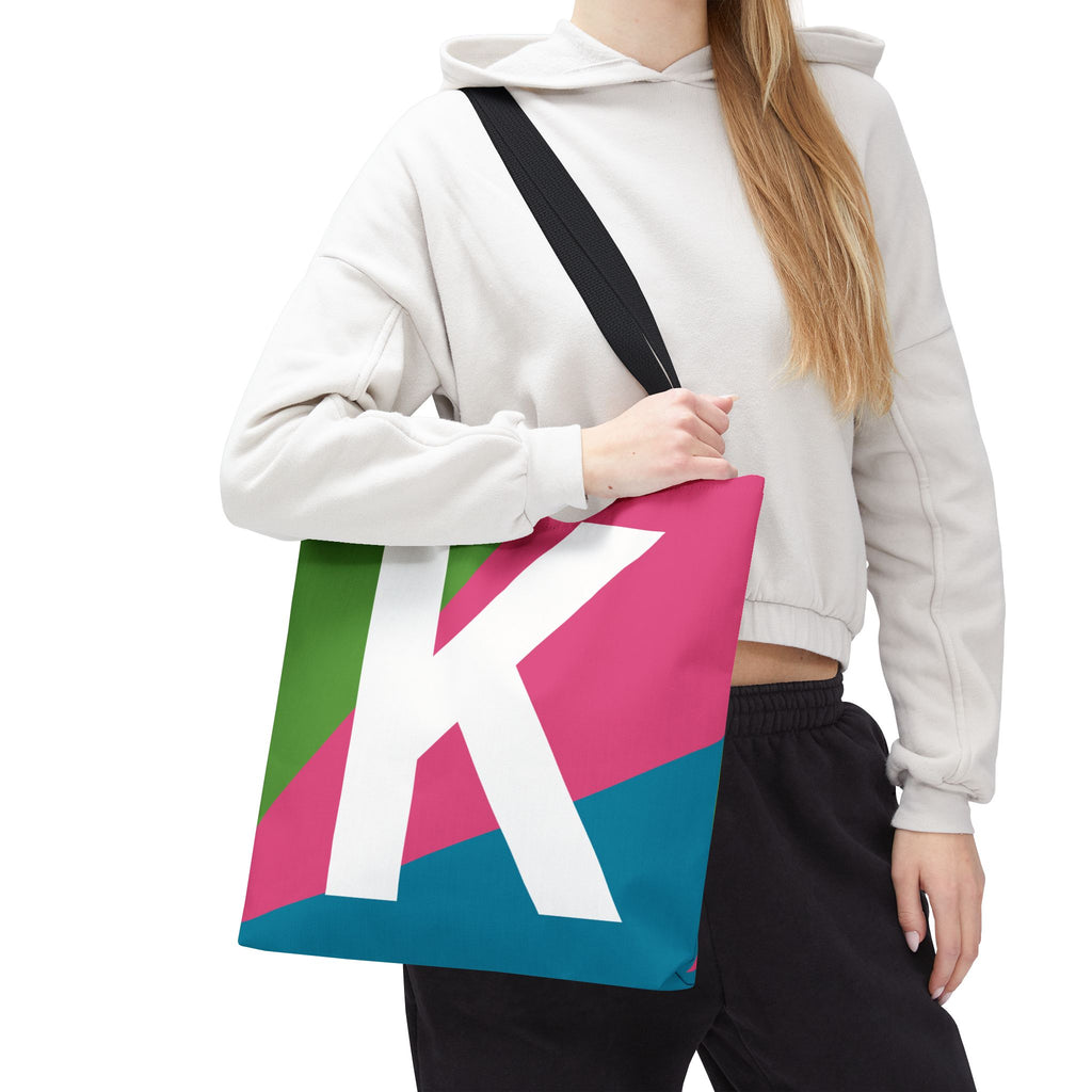 Monogram 'K' Colorblock Tote Bag — Personalized Initial K Shoulder Tote