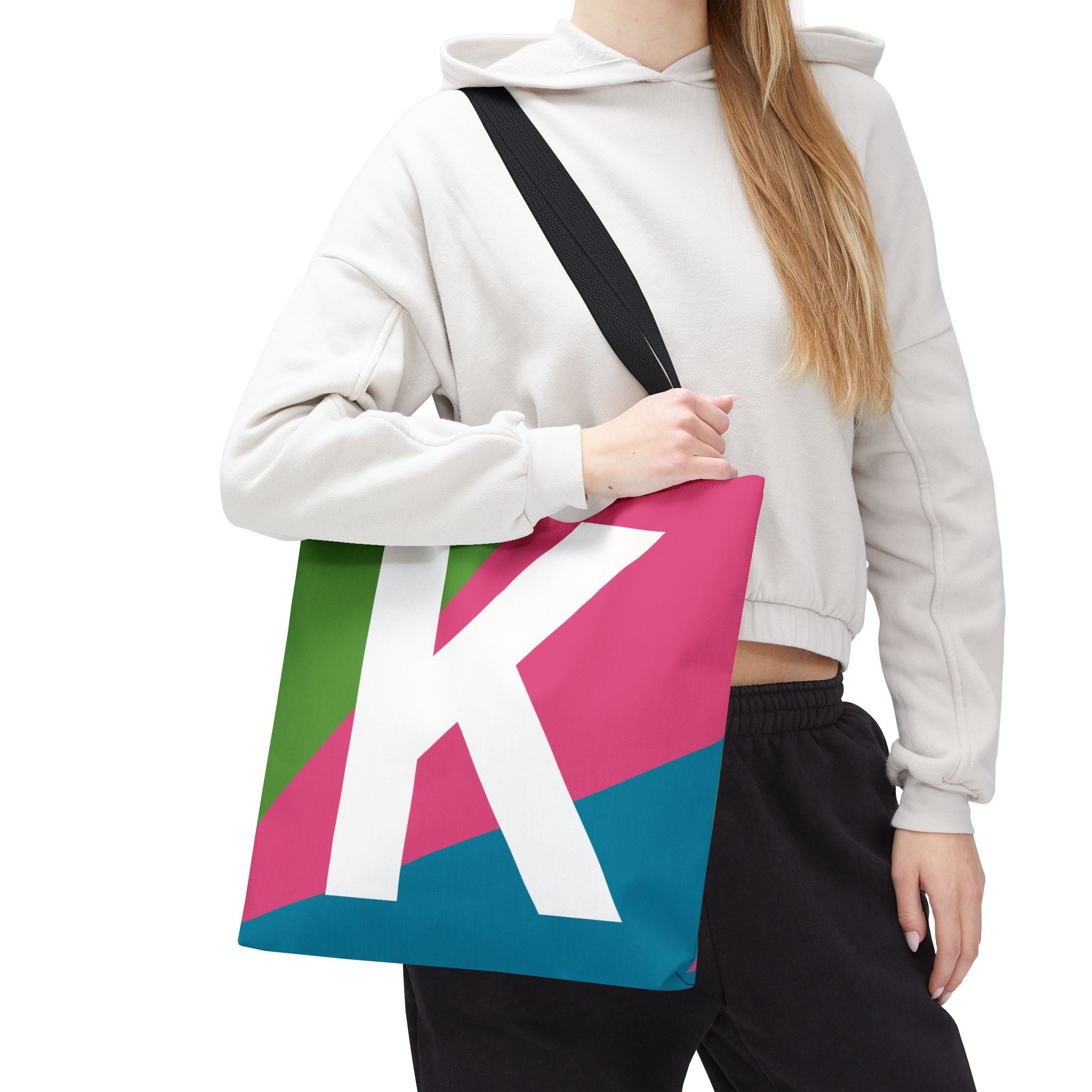 Monogram 'K' Colorblock Tote Bag — Personalized Initial K Shoulder Tote