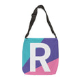 Initial Letter 'R' Colorblock Adjustable Tote Bag — Monogram Alphabet Shoulder Bag