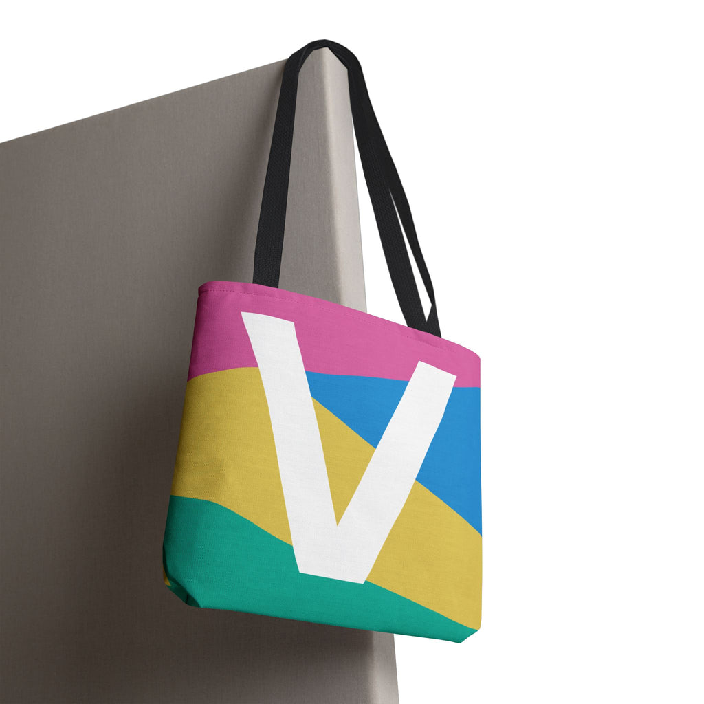 Monogram 'V' Colorblock Tote Bag — Personalized Initial V Shoulder Tote