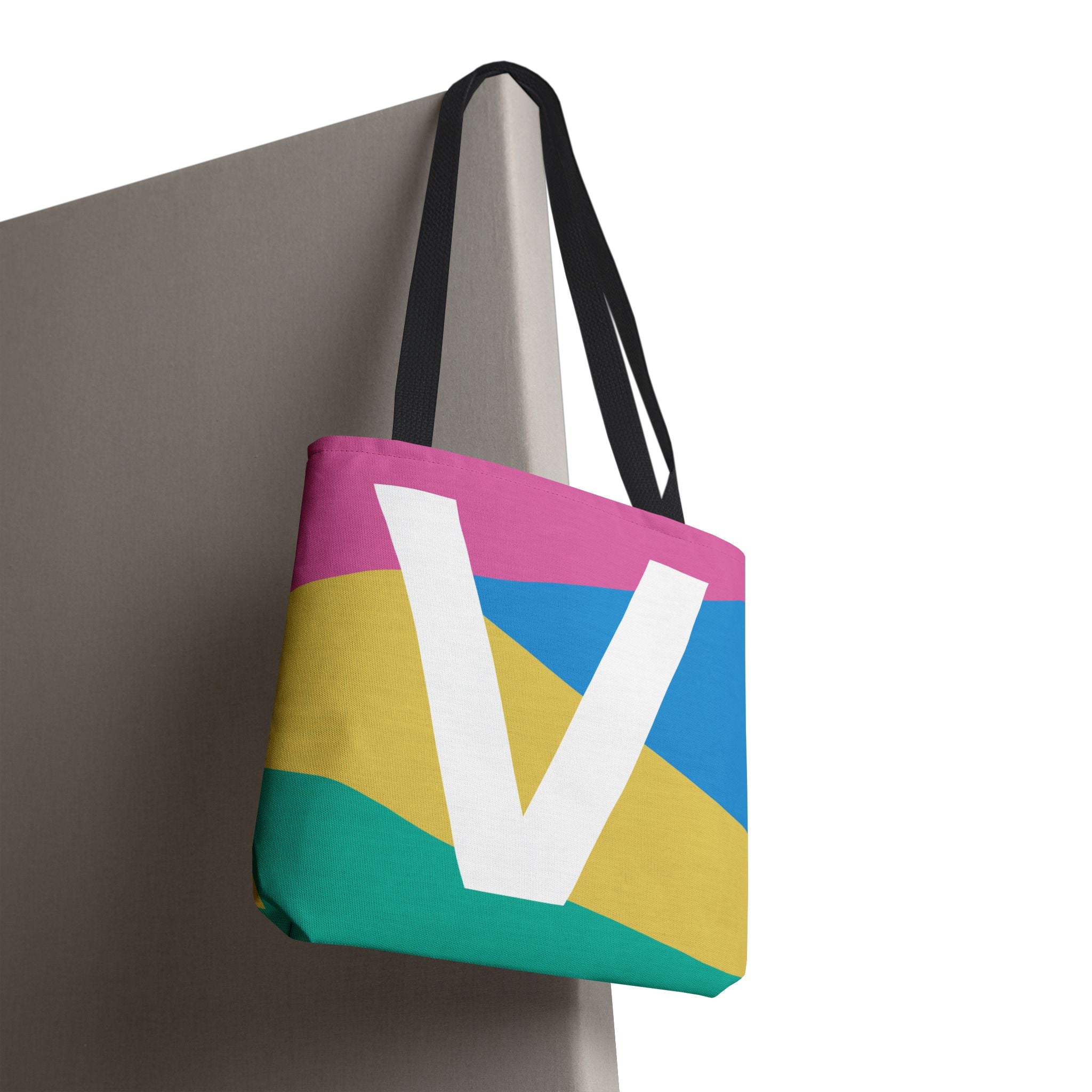 Monogram 'V' Colorblock Tote Bag — Personalized Initial V Shoulder Tote