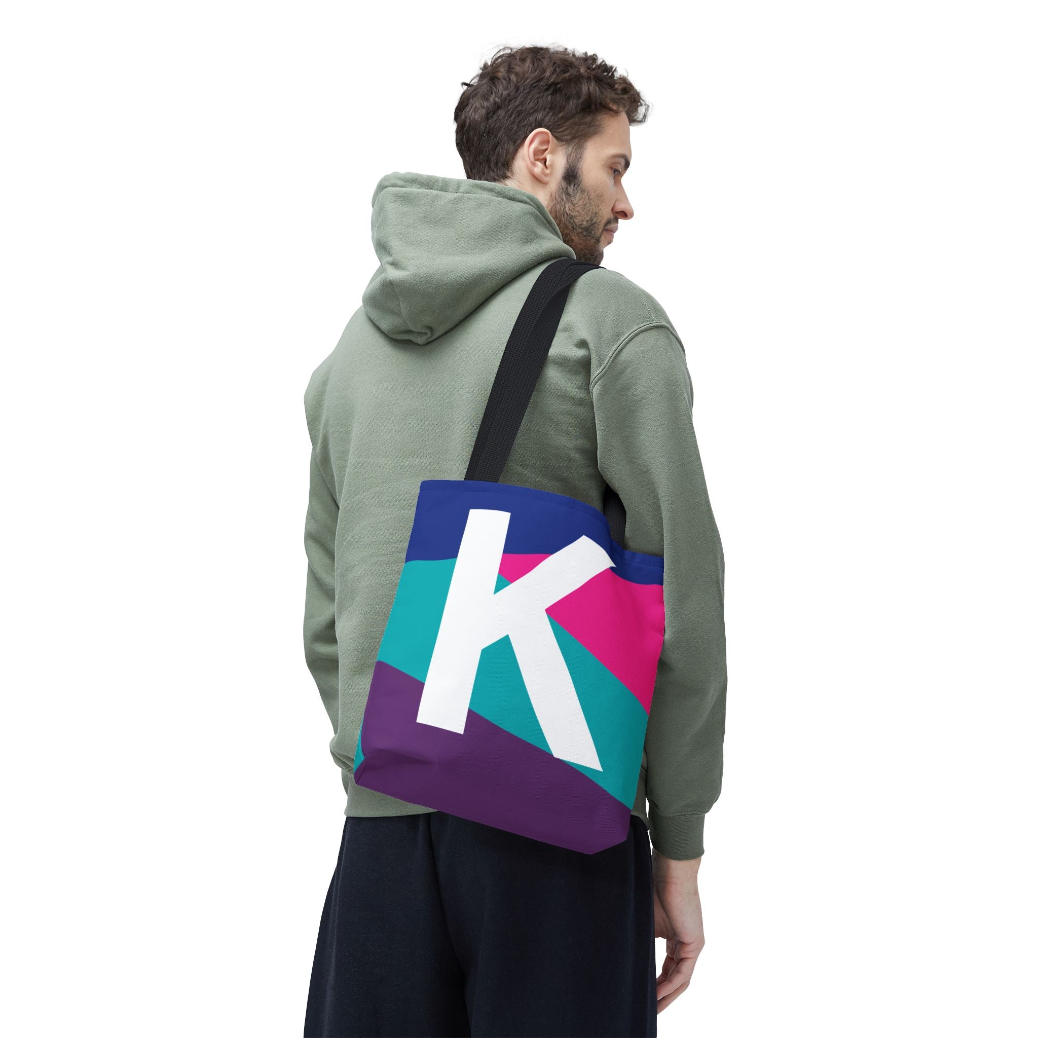 Monogram 'K' Colorblock Tote Bag — Personalized Initial K Shoulder Tote