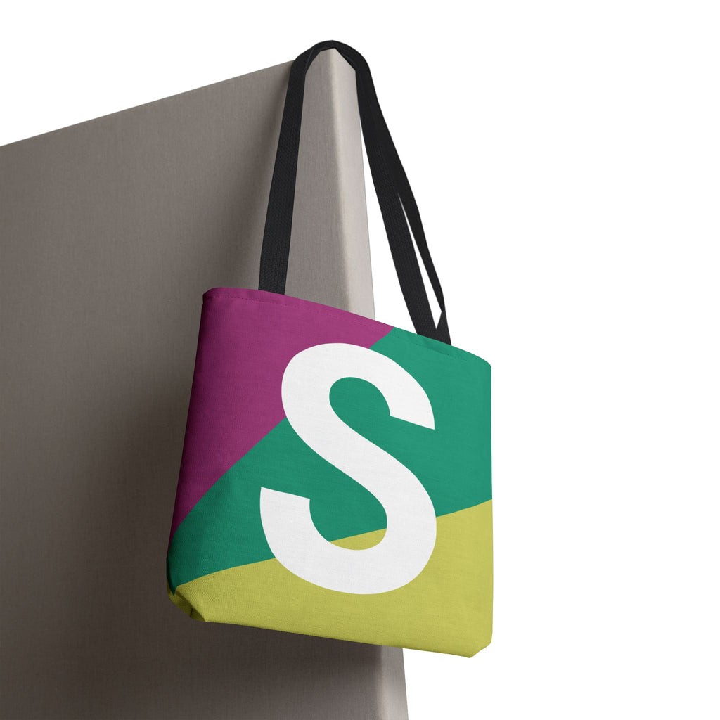 Monogram 'S' Colorblock Tote Bag — Personalized Initial S Shoulder Tote
