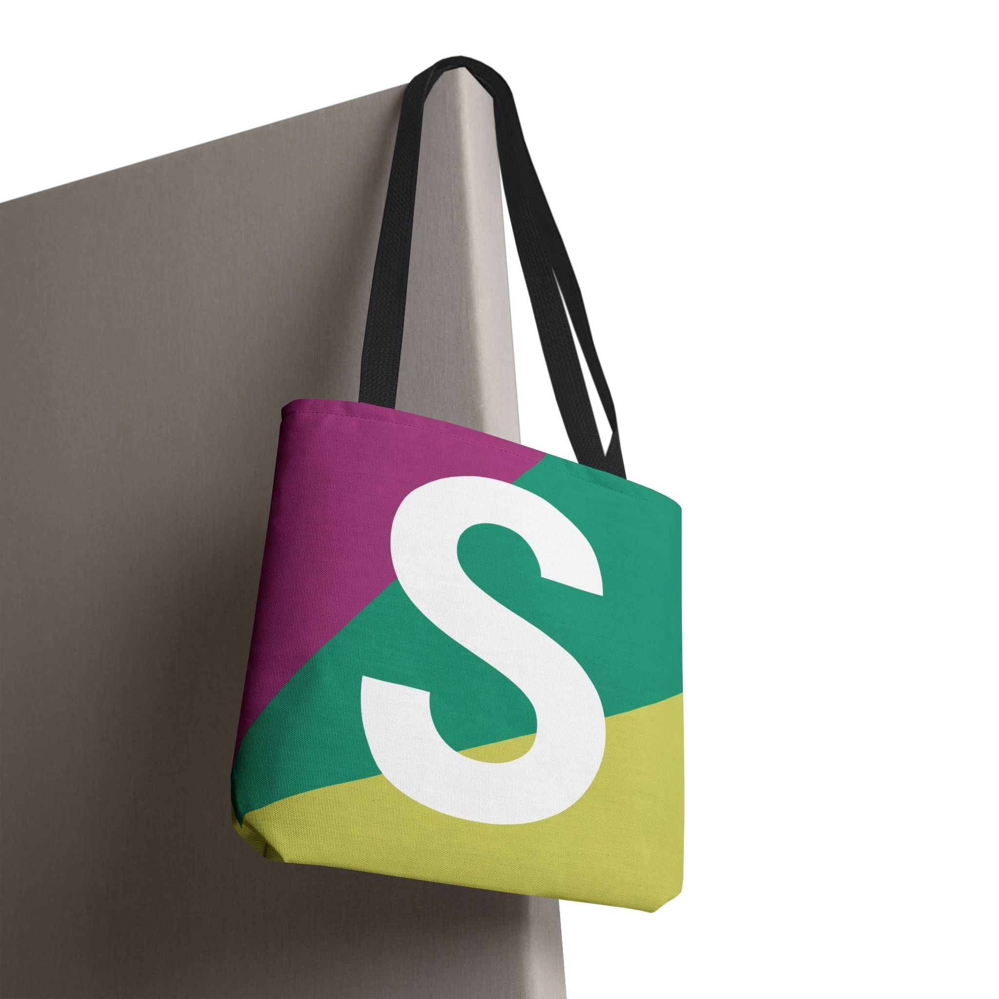 Monogram 'S' Colorblock Tote Bag — Personalized Initial S Shoulder Tote