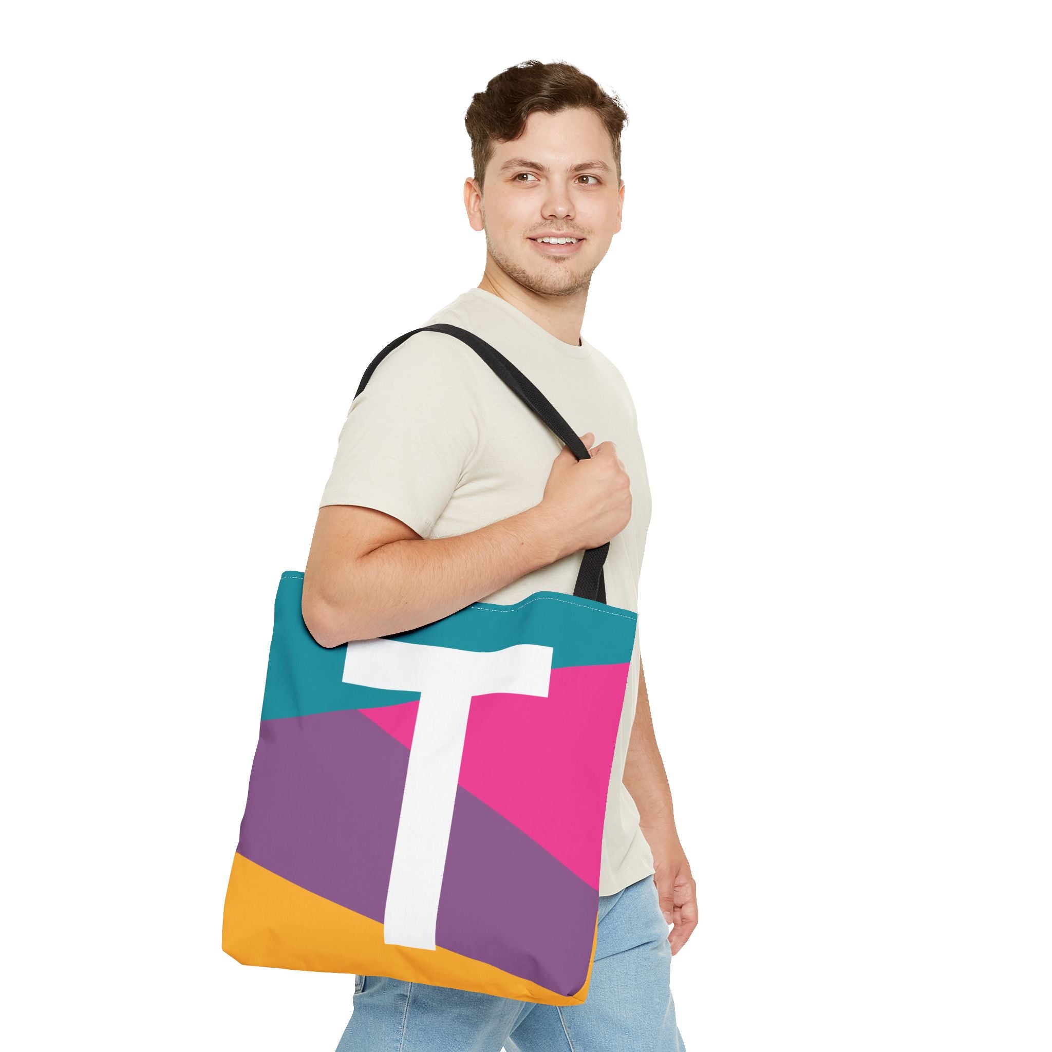 Monogram 'T' Colorblock Tote Bag — Personalized Initial T Shoulder Tote