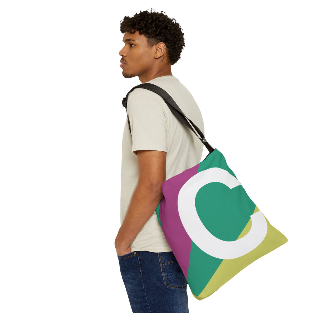Initial Letter 'C' Colorblock Adjustable Tote Bag — Monogram Alphabet Shoulder Bag