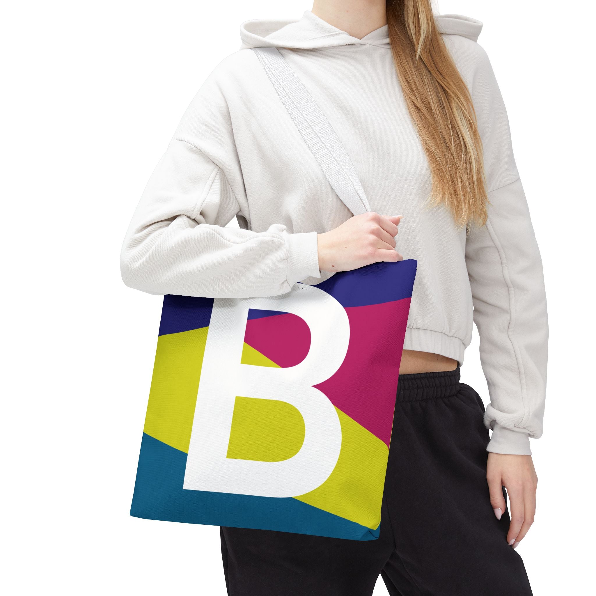 Monogram 'B' Colorblock Tote Bag — Personalized Initial B Shoulder Tote