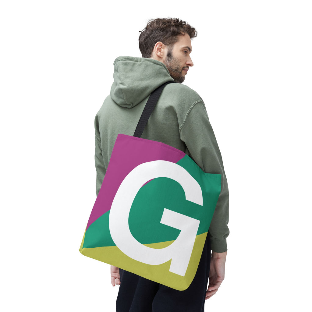 Monogram 'G' Colorblock Tote Bag — Personalized Initial G Shoulder Tote