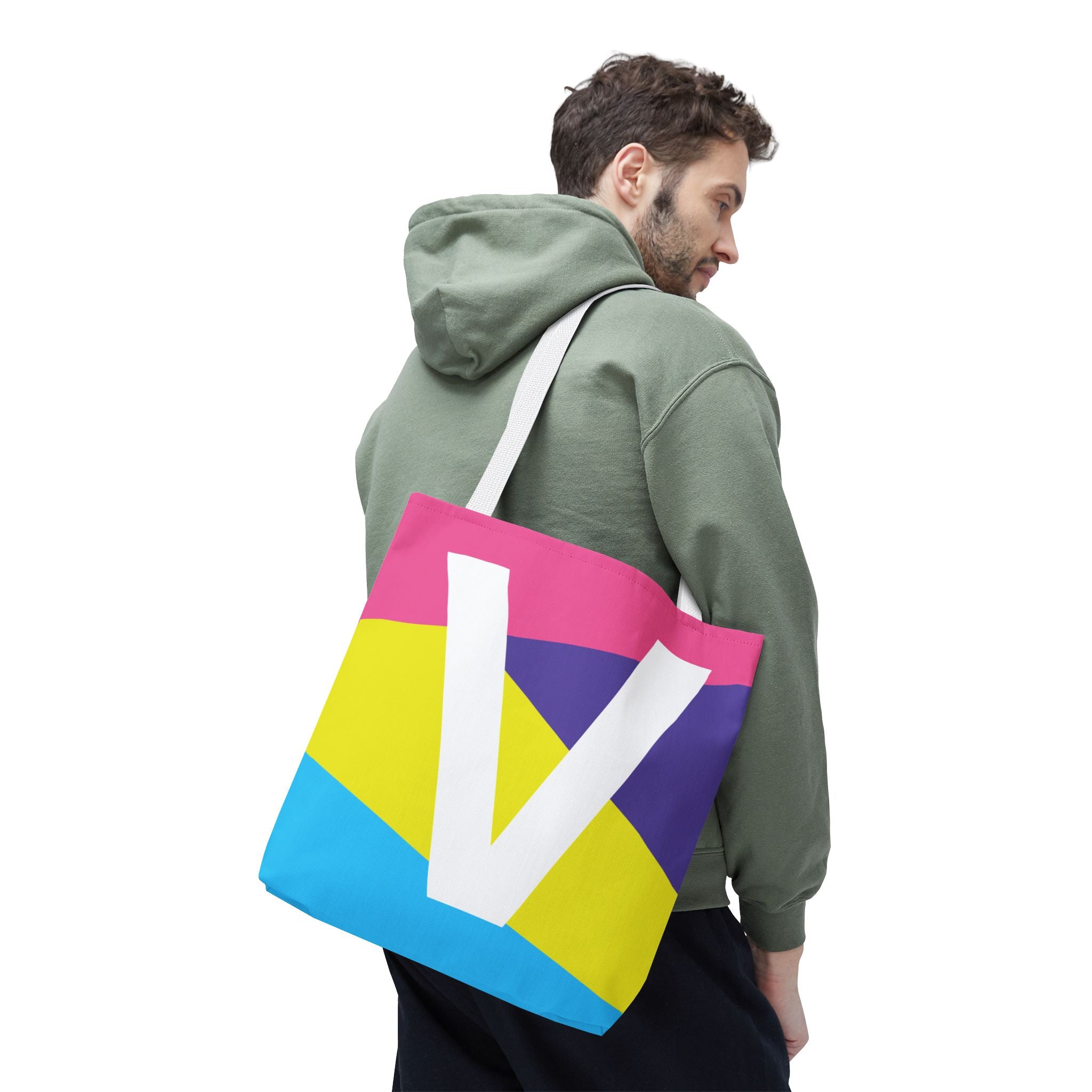 Monogram 'V' Colorblock Tote Bag — Personalized Initial V Shoulder Tote
