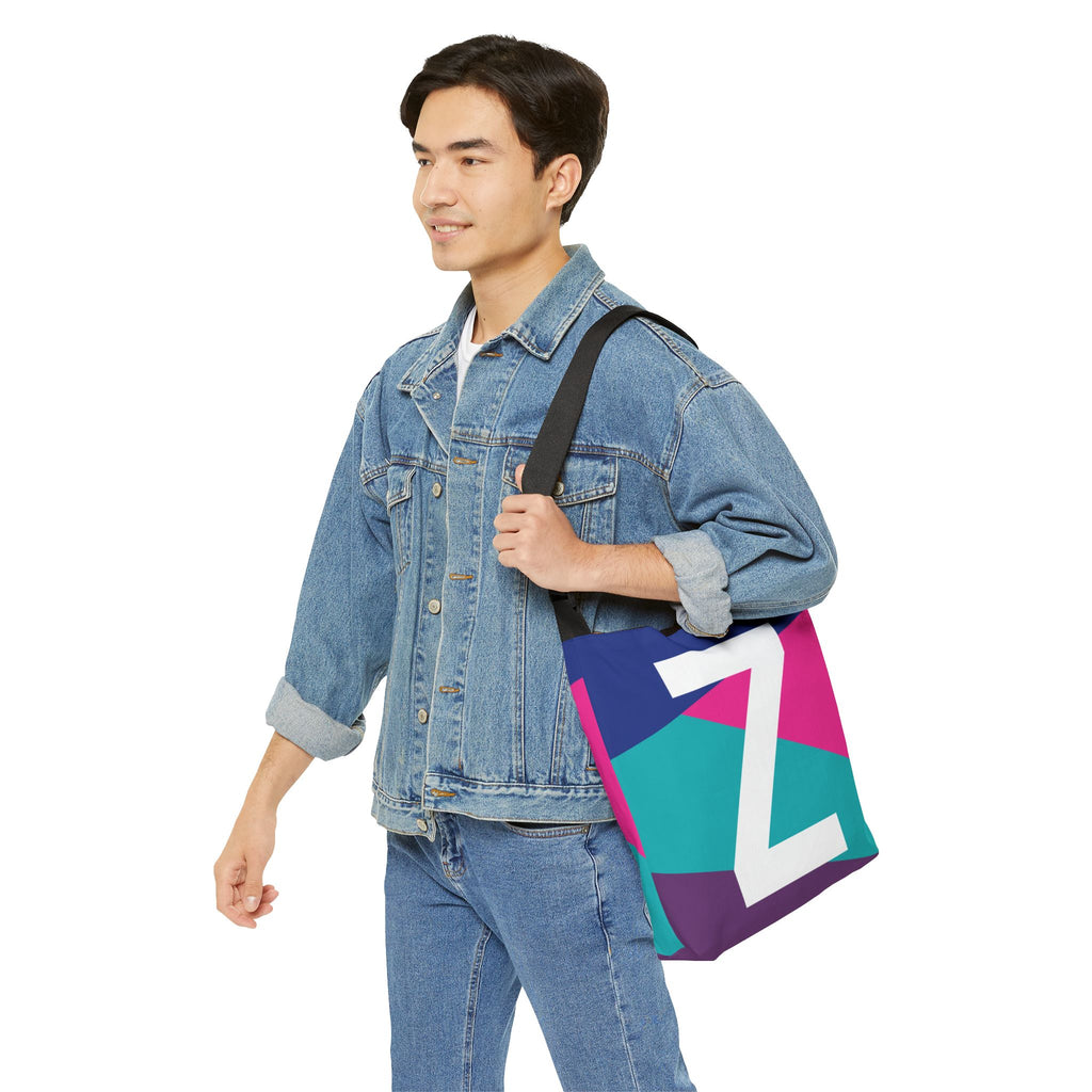 Initial Letter 'Z' Colorblock Adjustable Tote Bag — Monogram Alphabet Shoulder Bag