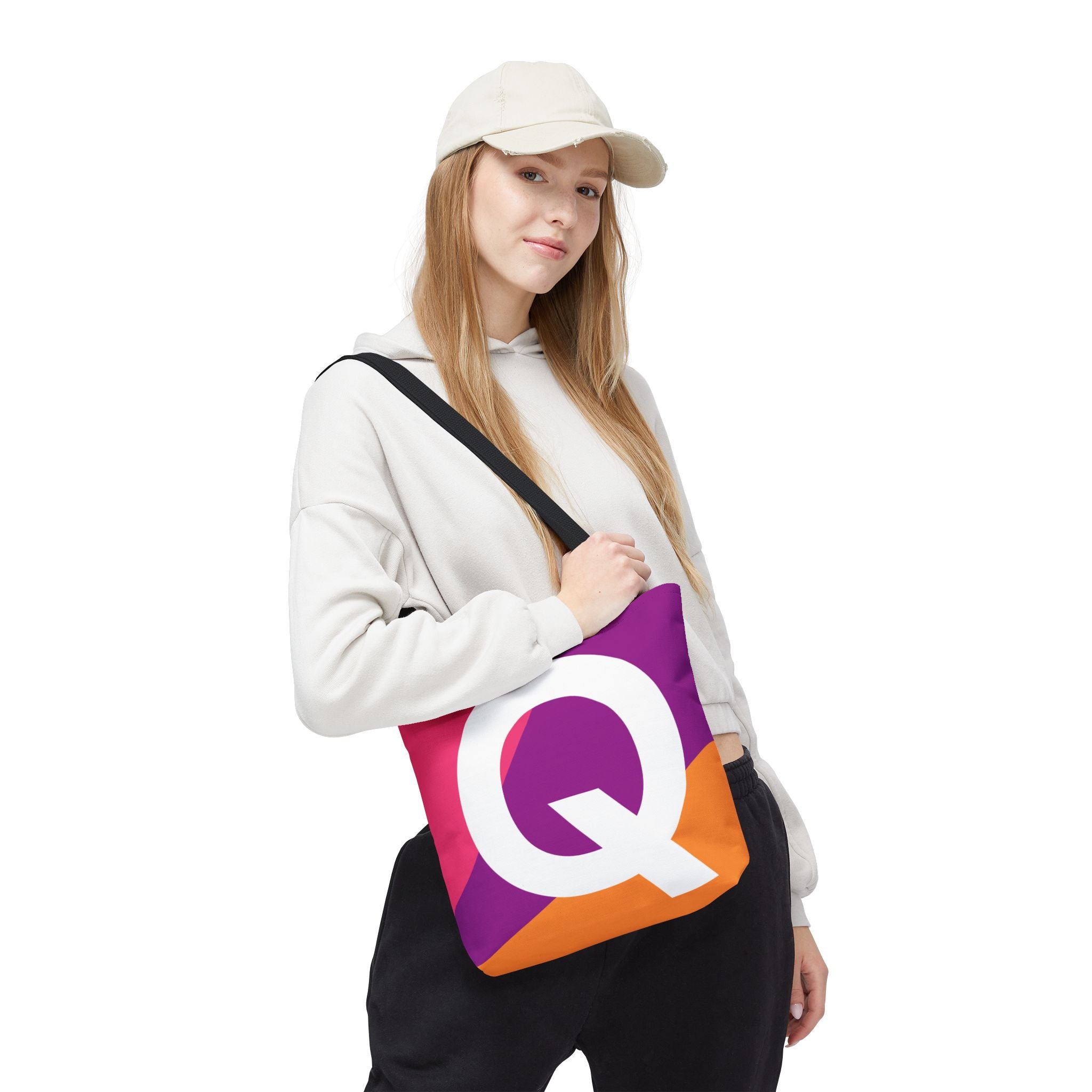 Monogram 'Q' Colorblock Tote Bag — Personalized Initial Q Shoulder Tote