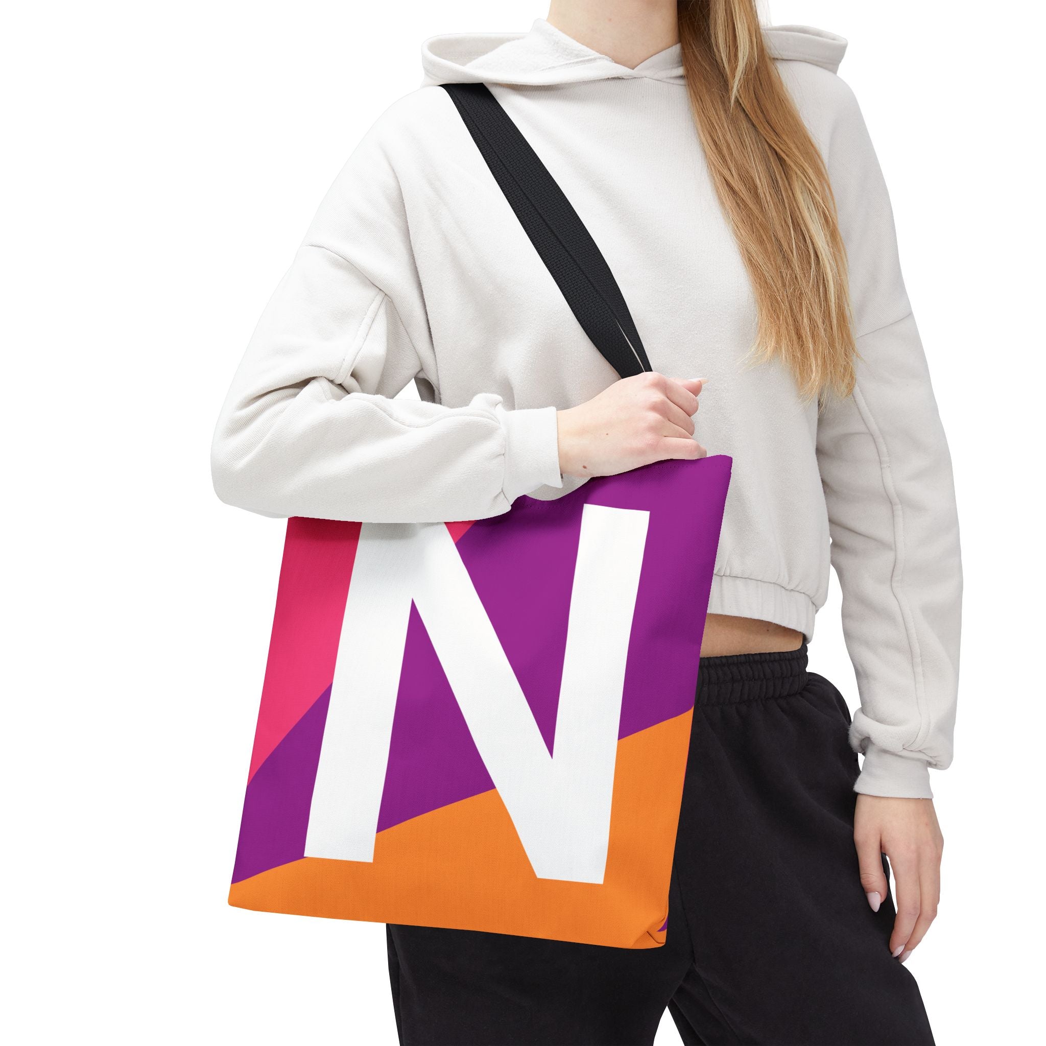 Monogram 'N' Colorblock Tote Bag — Personalized Initial N Shoulder Tote