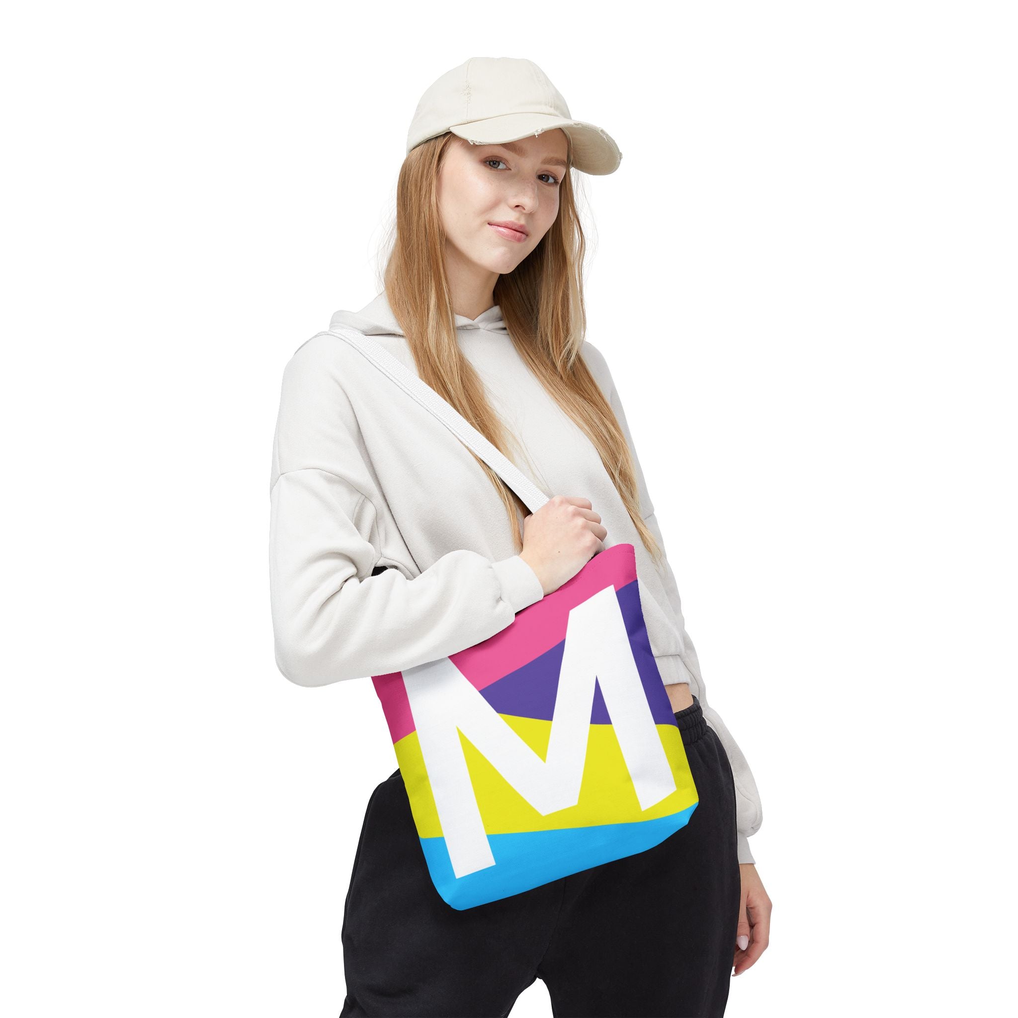 Monogram 'M' Colorblock Tote Bag — Personalized Initial M Shoulder Tote
