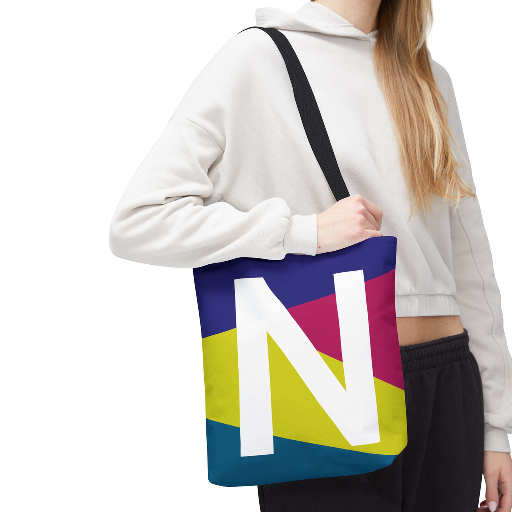 Monogram 'N' Colorblock Tote Bag — Personalized Initial N Shoulder Tote