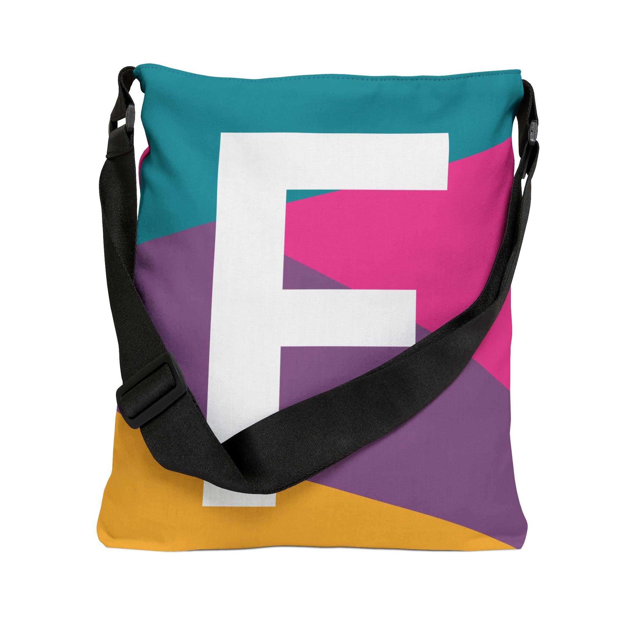 Initial Letter 'F' Colorblock Adjustable Tote Bag — Monogram Alphabet Shoulder Bag