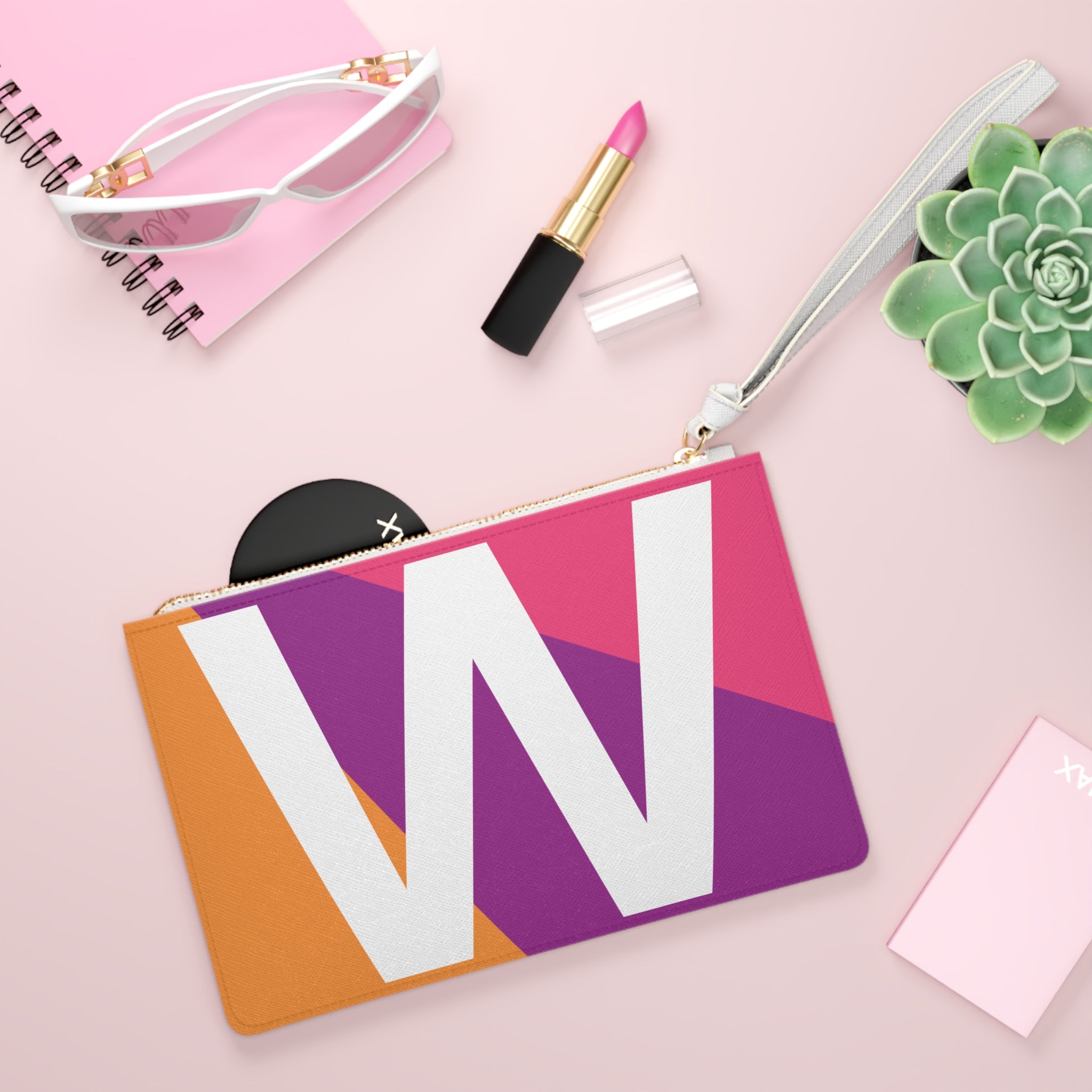 Monogram 'W' Colorblock Clutch Bag — Bold Geometric Wristlet for Everyday & Gifts