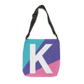 Initial Letter 'K' Colorblock Adjustable Tote Bag — Monogram Alphabet Shoulder Bag