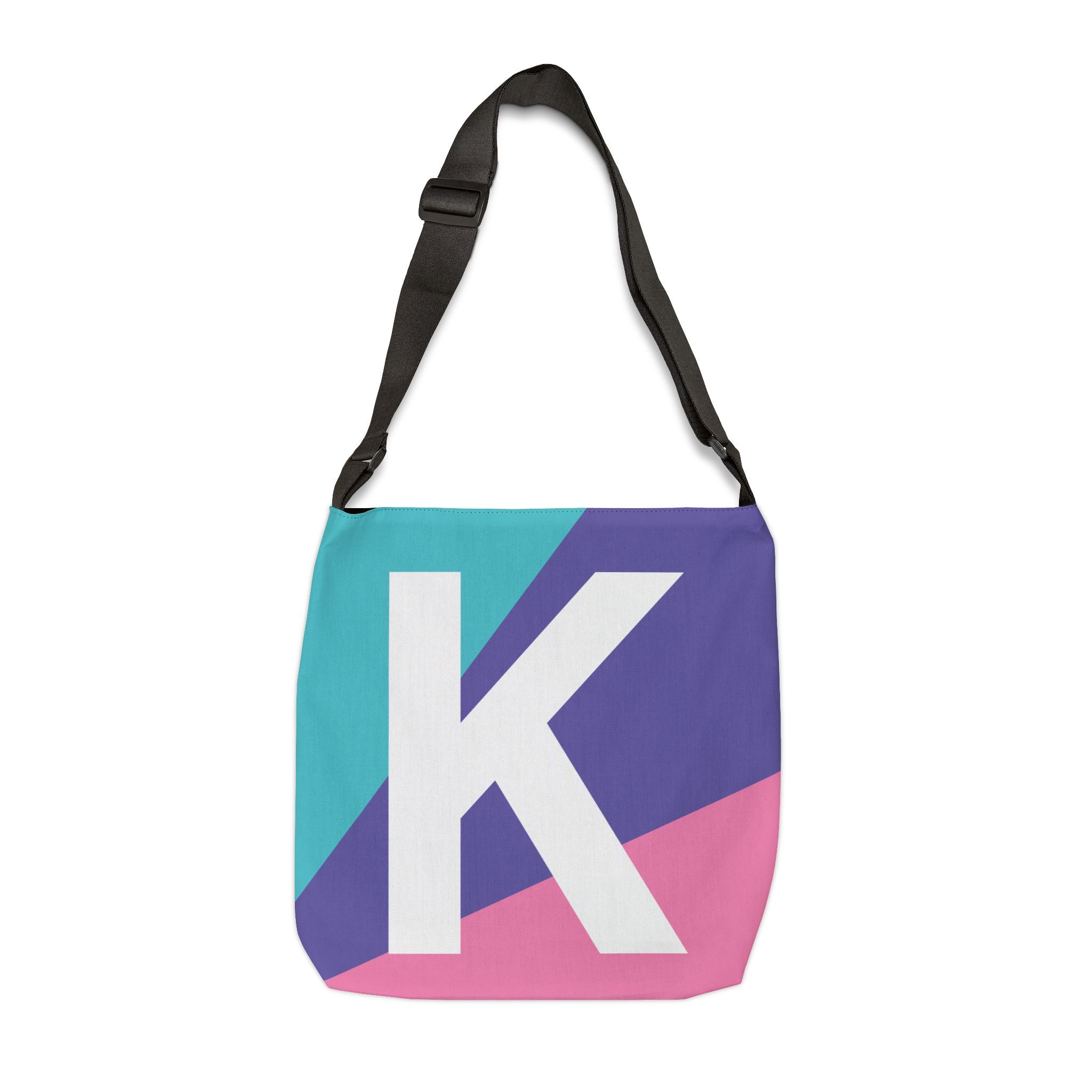 Initial Letter 'K' Colorblock Adjustable Tote Bag — Monogram Alphabet Shoulder Bag