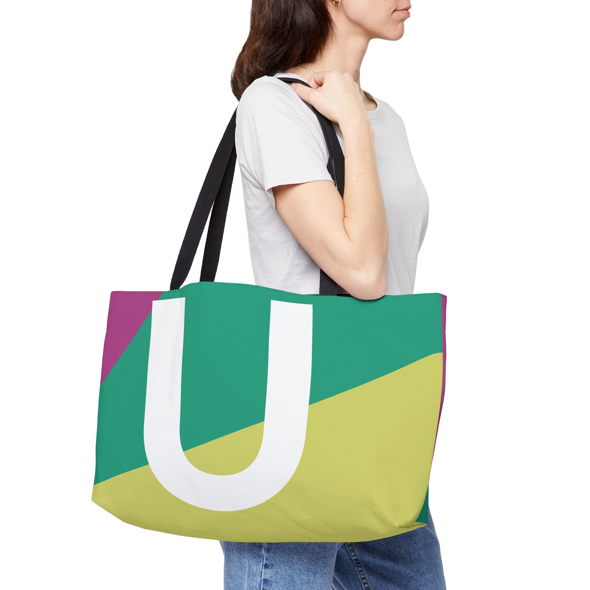 Personalized 'U' Colorblock Tote Bag — Monogram Weekender Tote