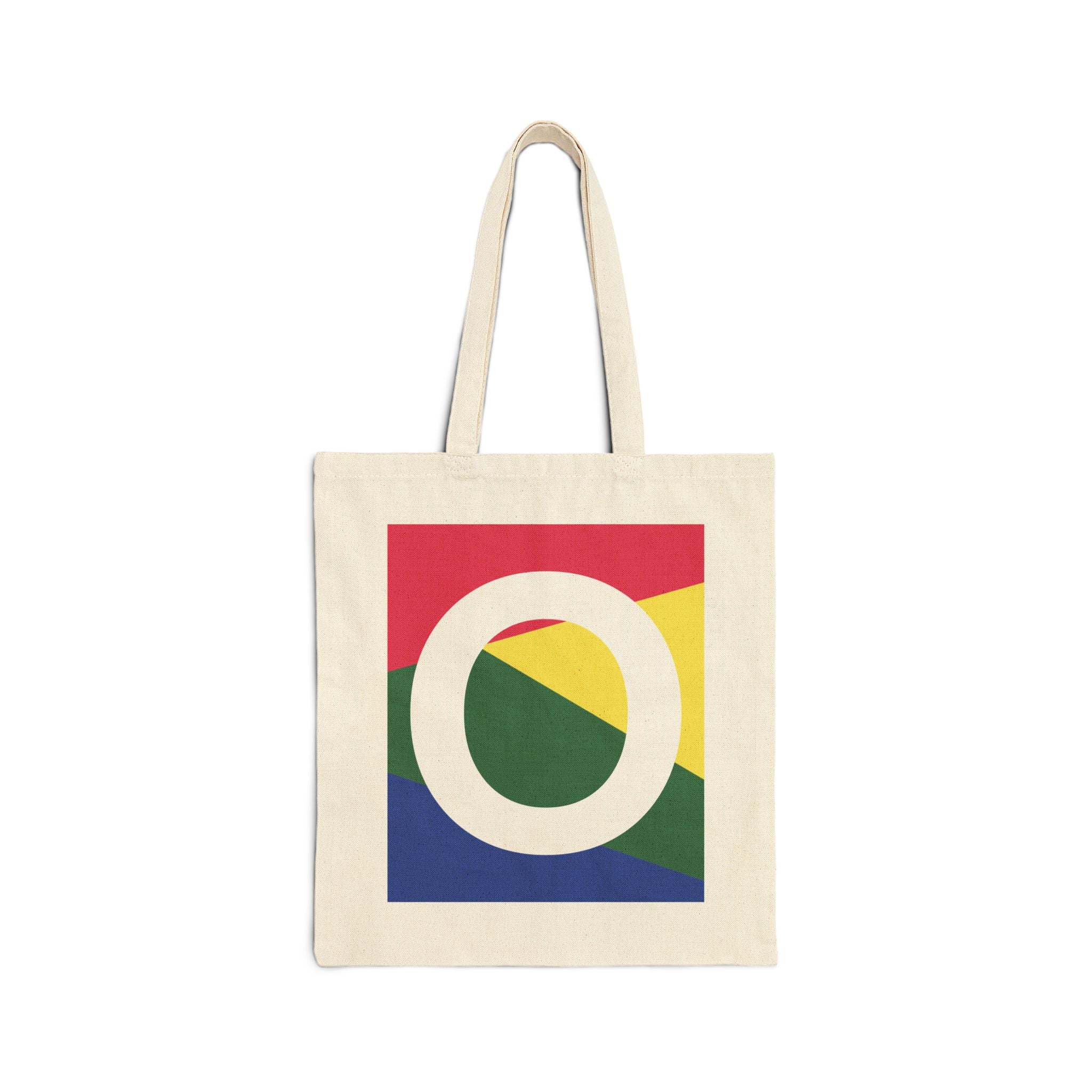 Initial O Colorblock Canvas Tote Bag — Monogram Letter O Reusable Grocery Tote