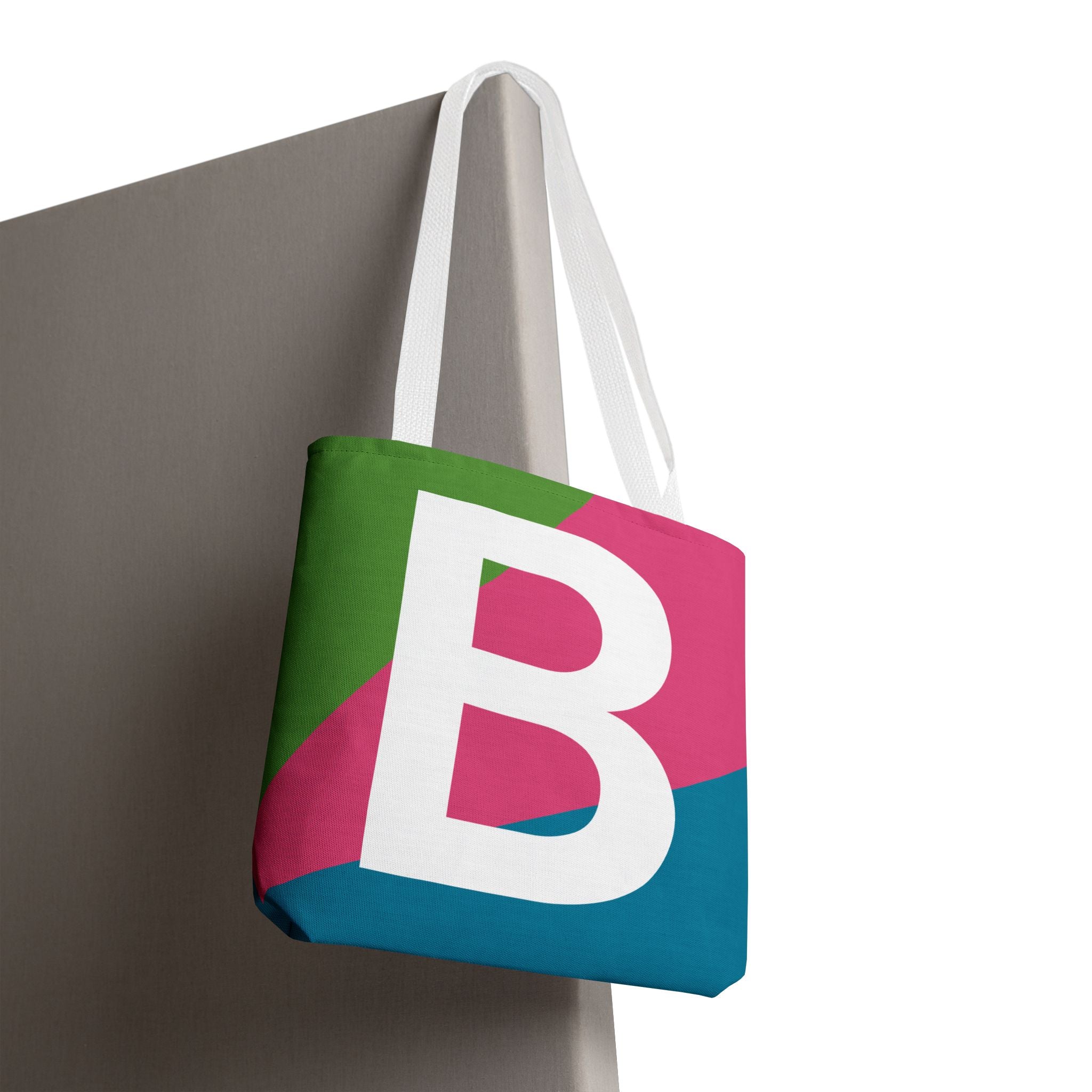Monogram 'B' Colorblock Tote Bag — Personalized Initial B Shoulder Tote