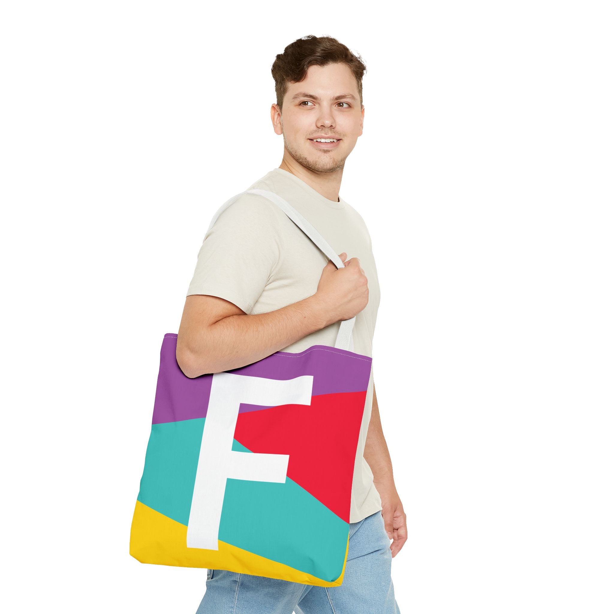 Monogram 'F' Colorblock Tote Bag — Personalized Initial F Shoulder Tote
