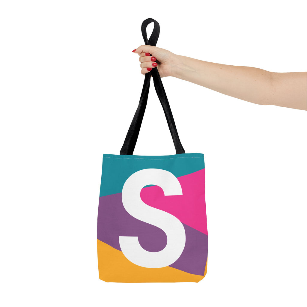 Monogram 'S' Colorblock Tote Bag — Personalized Initial S Shoulder Tote