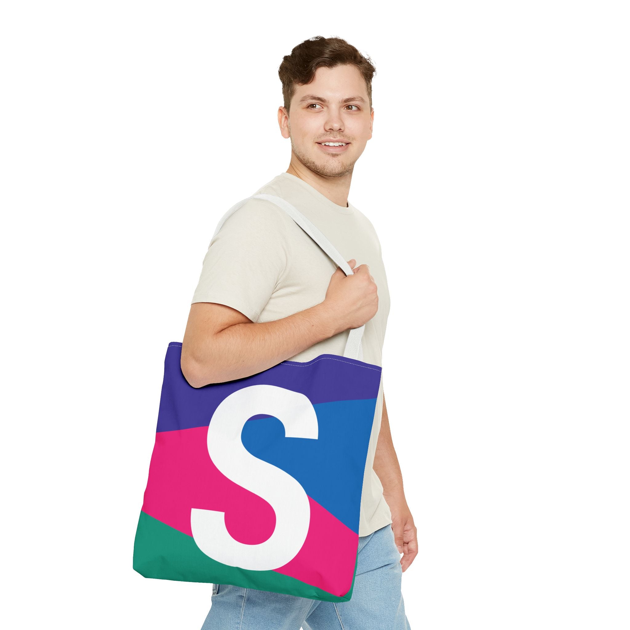 Monogram 'S' Colorblock Tote Bag — Personalized Initial S Shoulder Tote