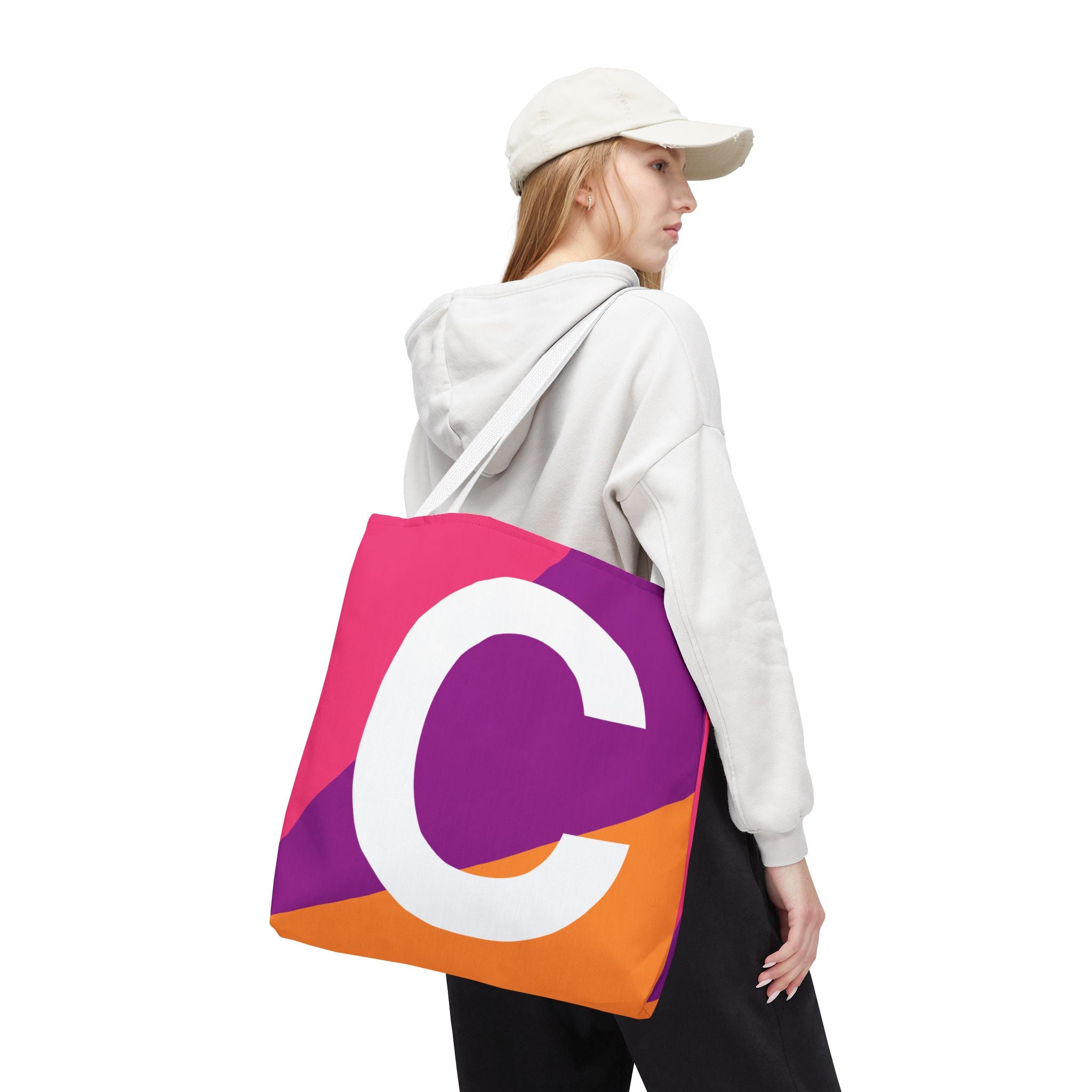 Monogram 'C' Colorblock Tote Bag — Personalized Initial C Shoulder Tote