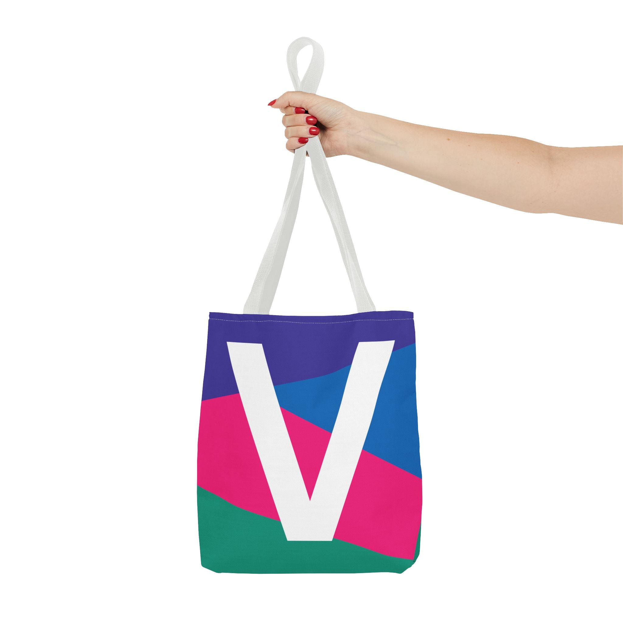 Monogram 'V' Colorblock Tote Bag — Personalized Initial V Shoulder Tote