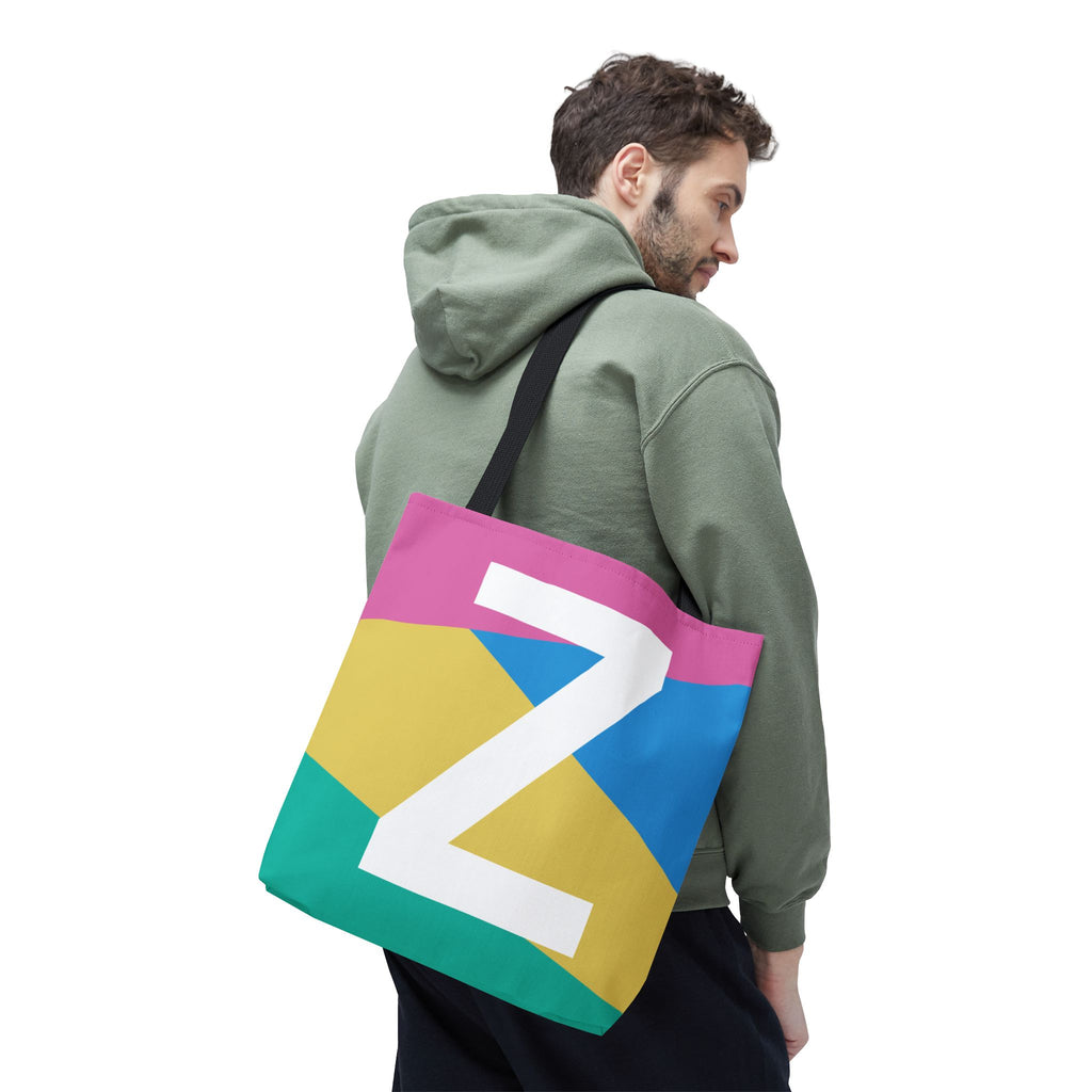Monogram 'Z' Colorblock Tote Bag — Personalized Initial Z Shoulder Tote