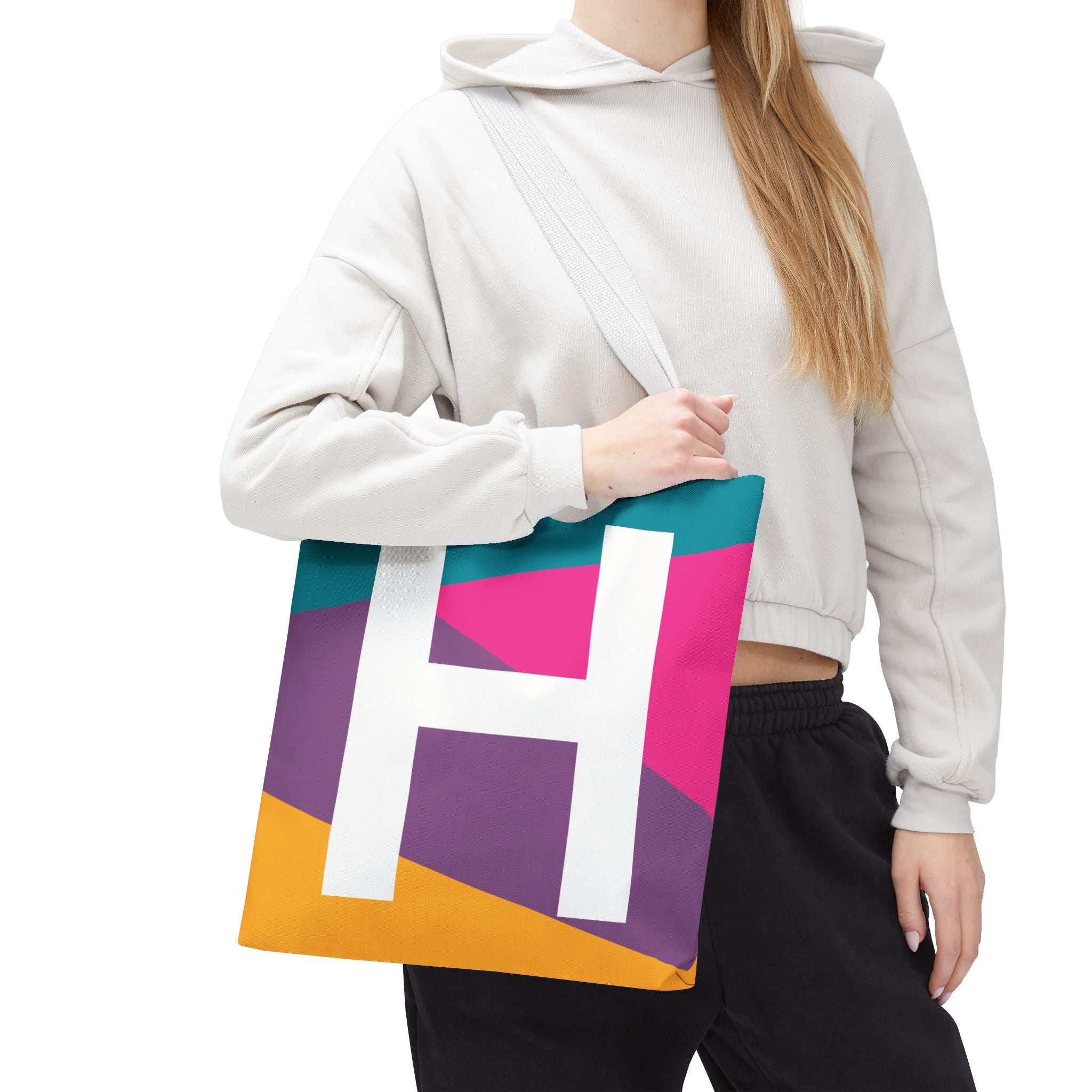 Monogram 'H' Colorblock Tote Bag — Personalized Initial H Shoulder Tote