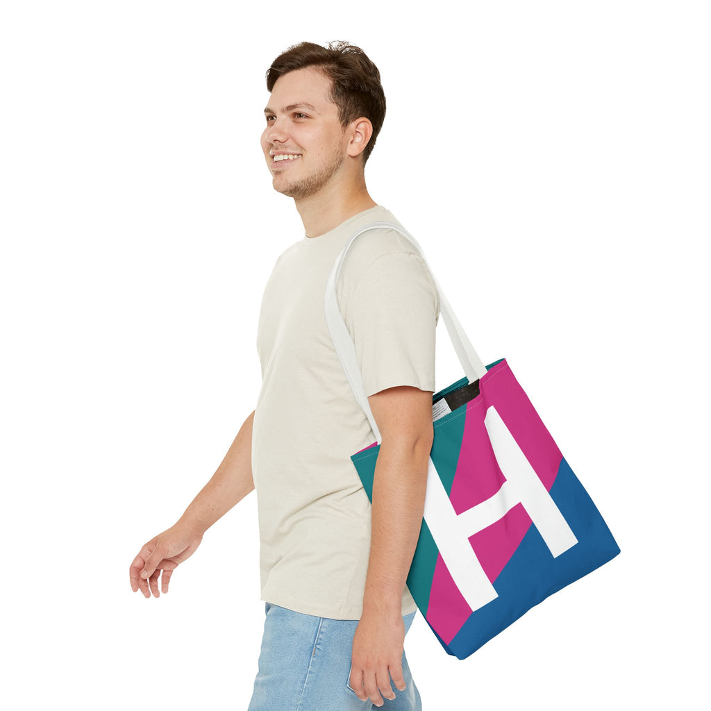 Monogram 'H' Colorblock Tote Bag — Personalized Initial H Shoulder Tote