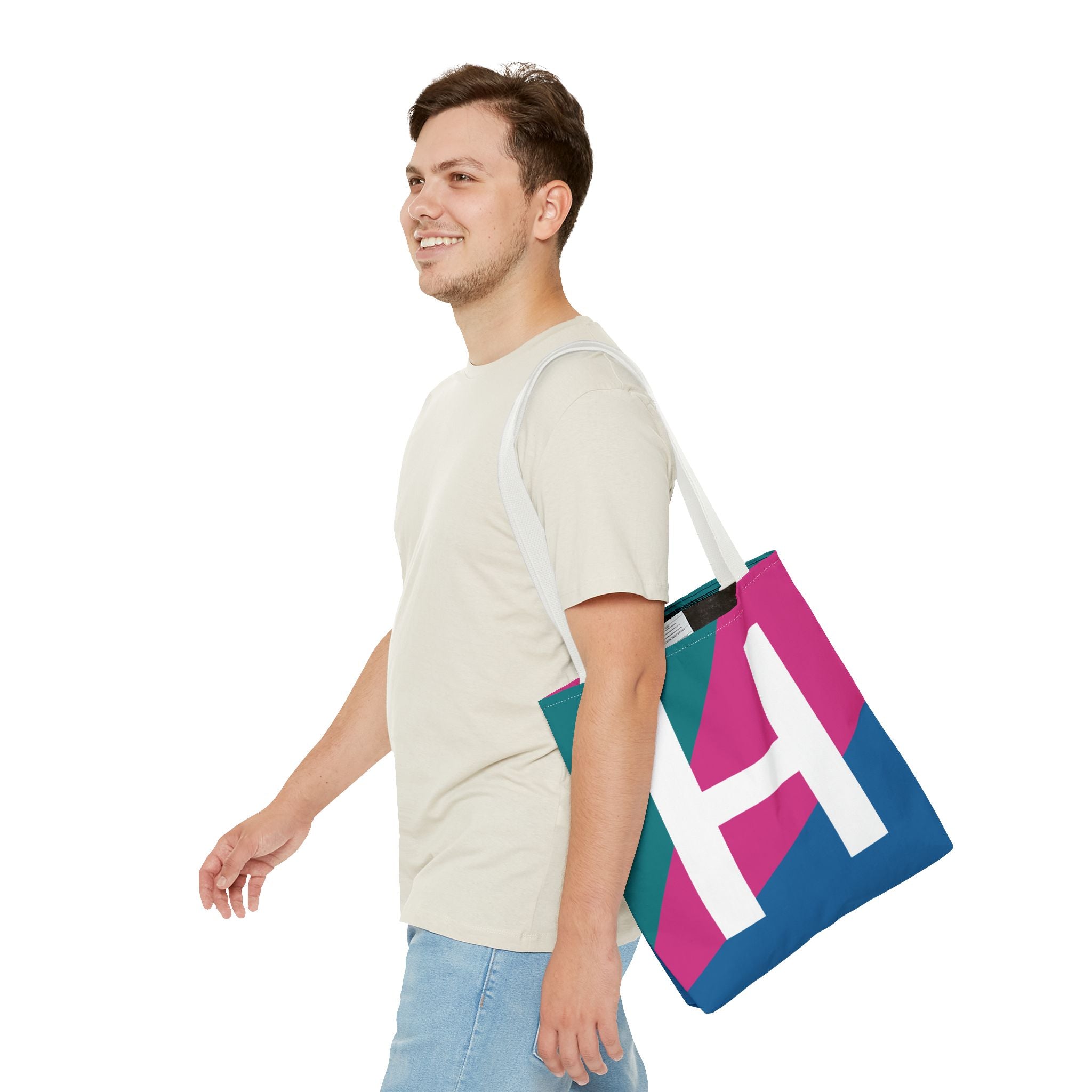 Monogram 'H' Colorblock Tote Bag — Personalized Initial H Shoulder Tote